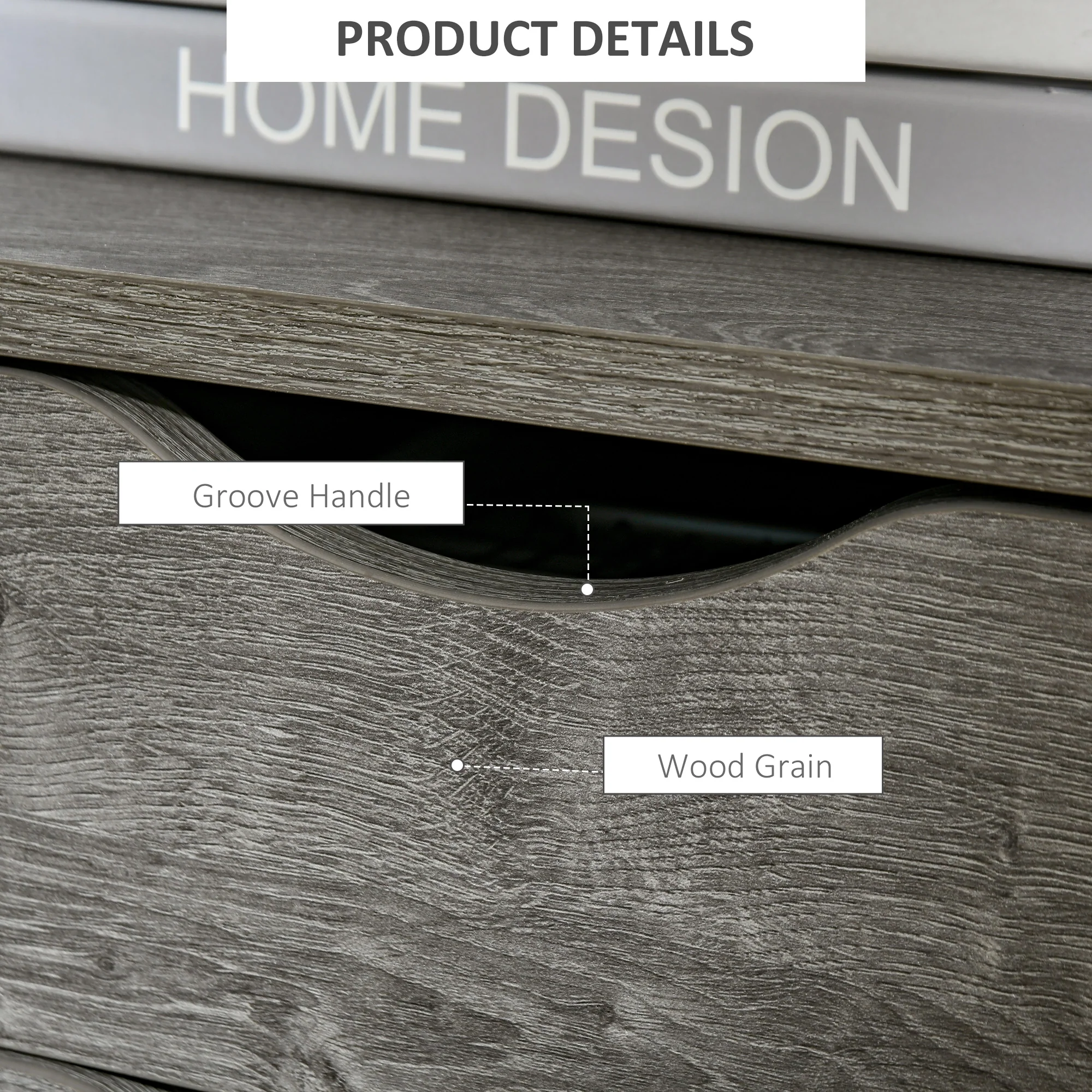 HOMCOM End Table Bedside Desk Slim Storage Cabinet With Shelf Grey - Image 4
