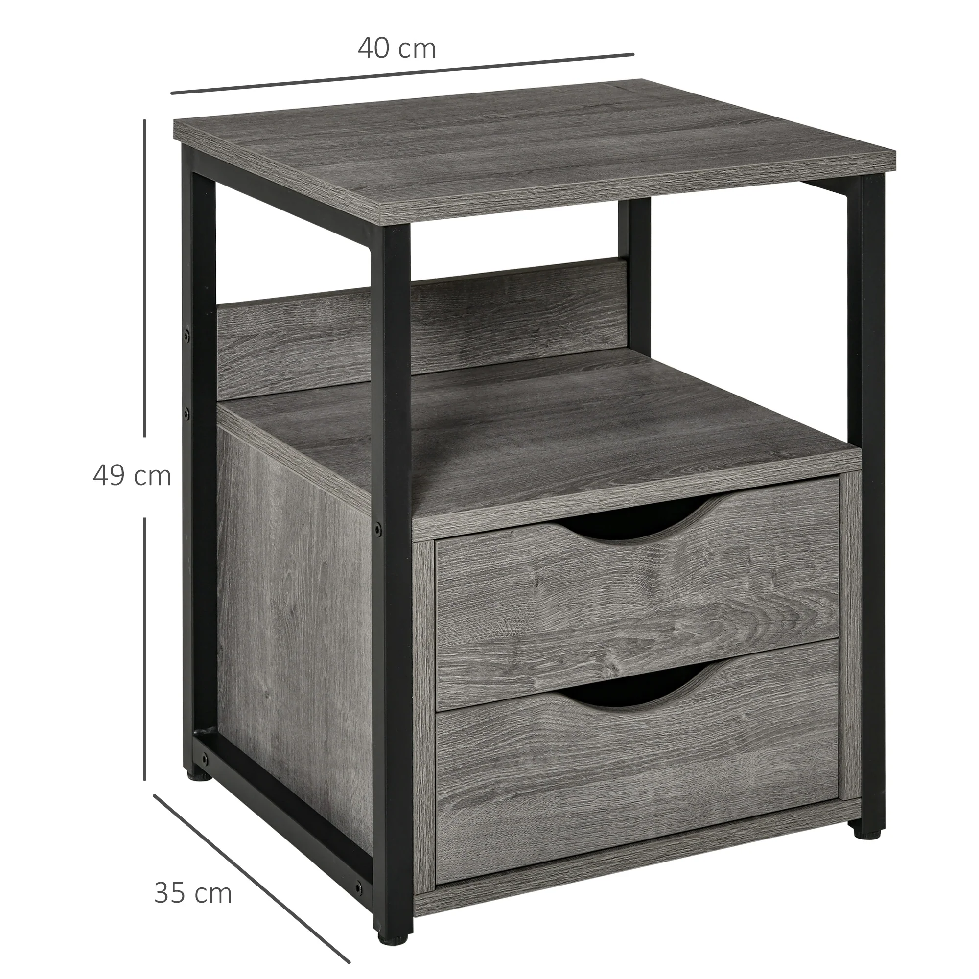 HOMCOM End Table Bedside Desk Slim Storage Cabinet With Shelf Grey - Image 5