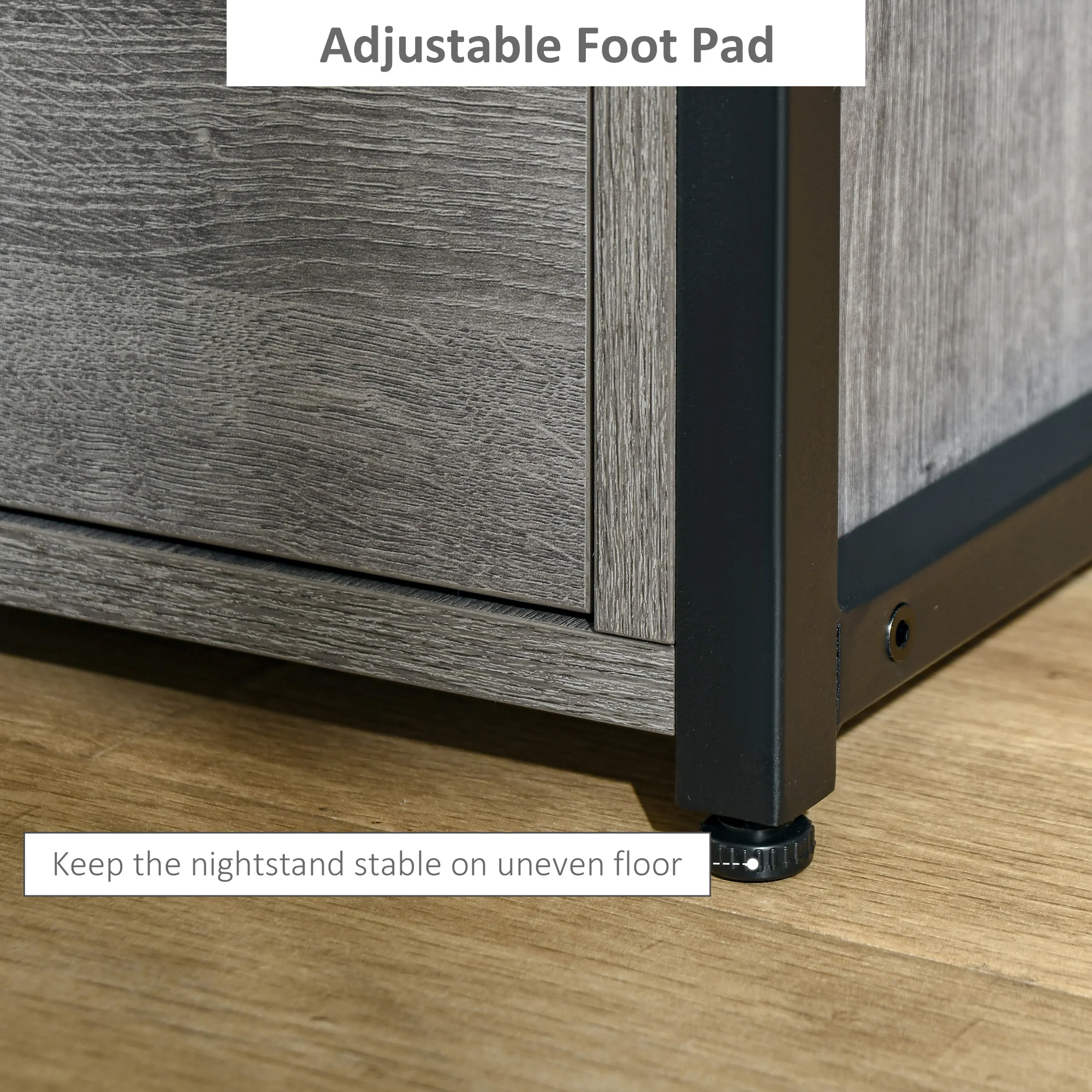HOMCOM End Table Bedside Desk Slim Storage Cabinet With Shelf Grey - Image 6