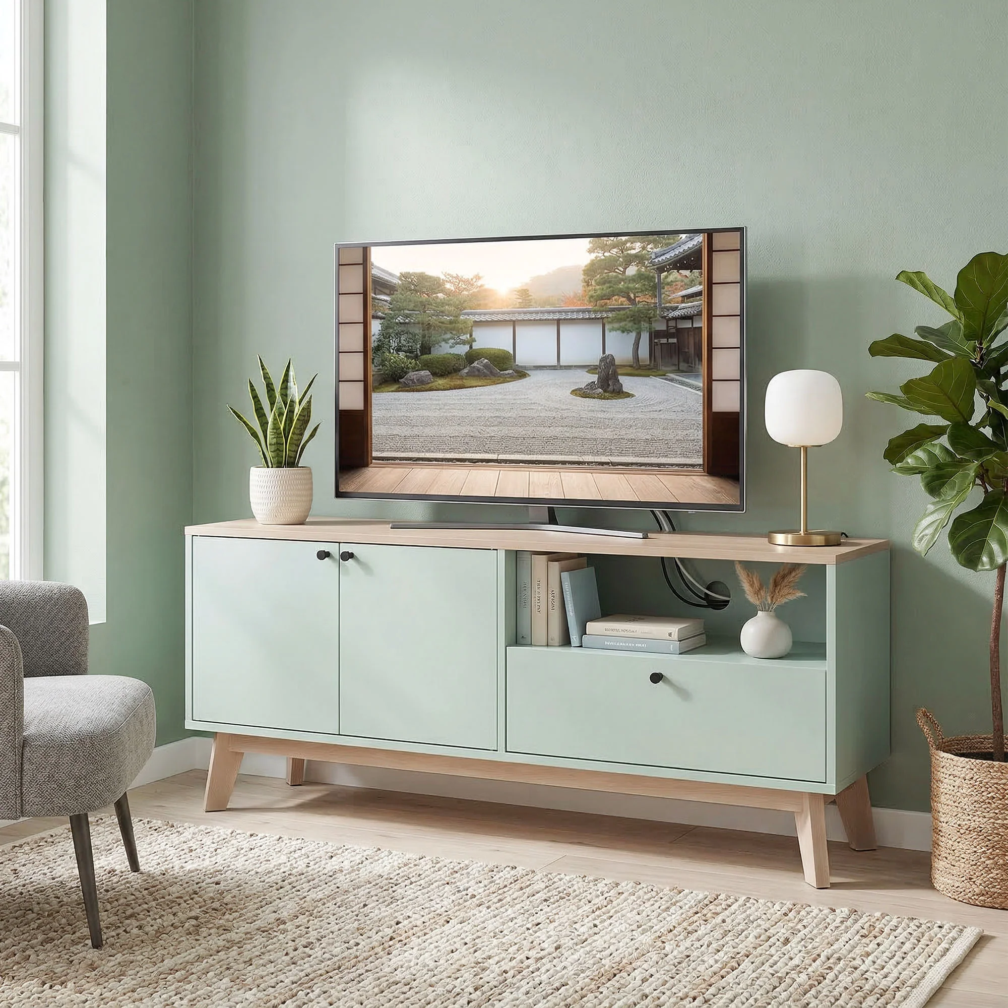 HOMCOM Entertainment Center with Adjustable Shelf for TVs up to 36 Inch - Image 2