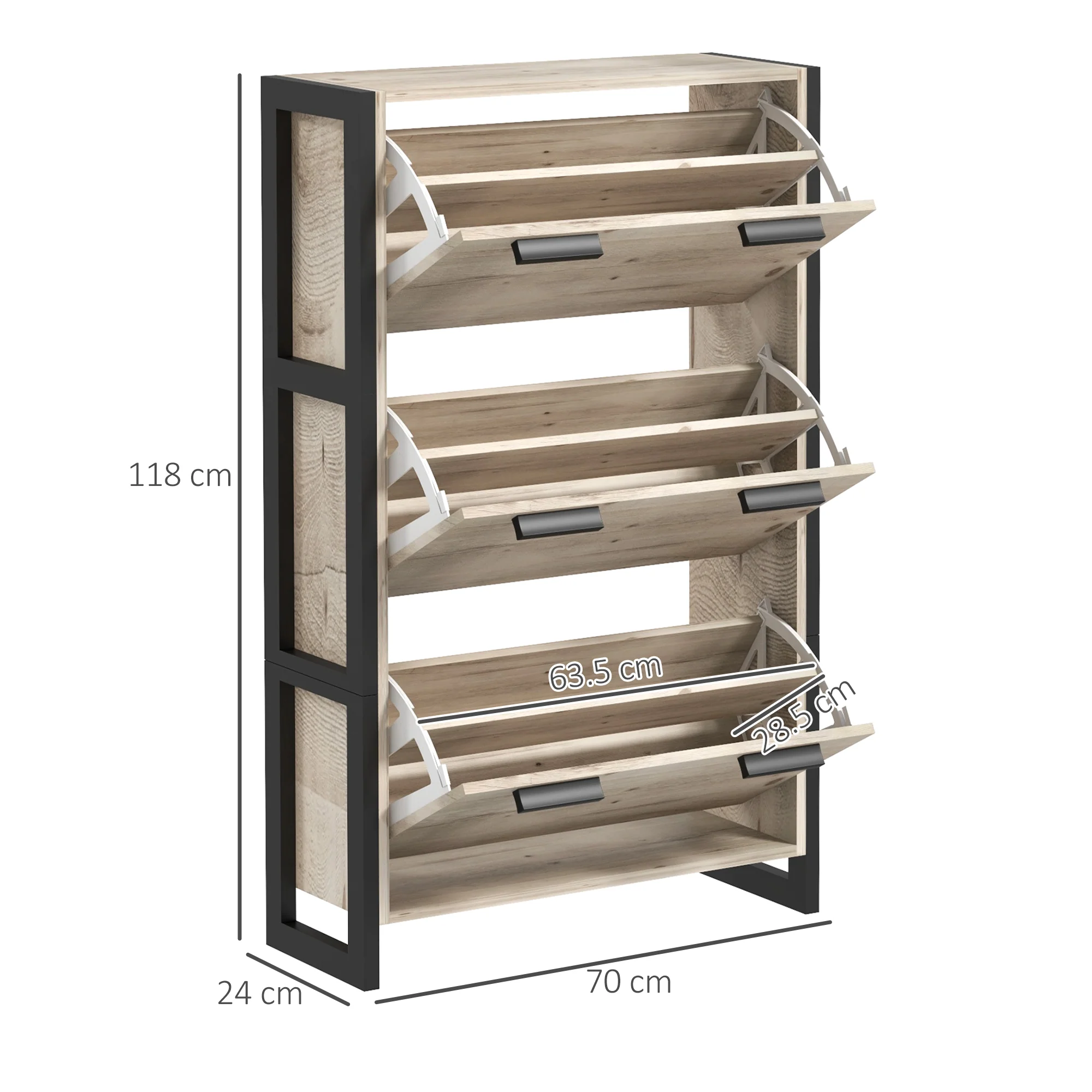 HOMCOM Entryway Shoe Cabinet with 3 Flip Drawers Adjustable Shelves Wood Handles - Image 5