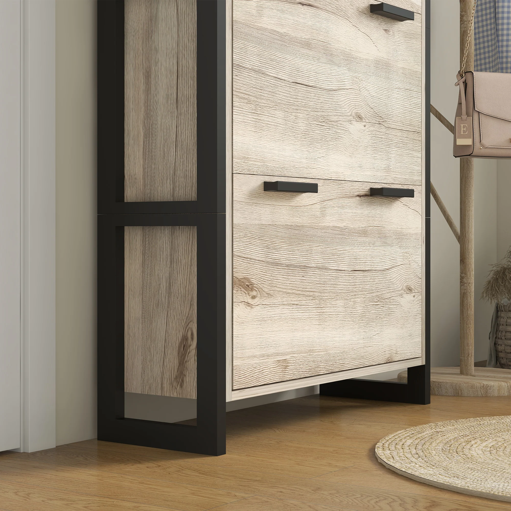 HOMCOM Entryway Shoe Cabinet with 3 Flip Drawers Adjustable Shelves Wood Handles - Image 9