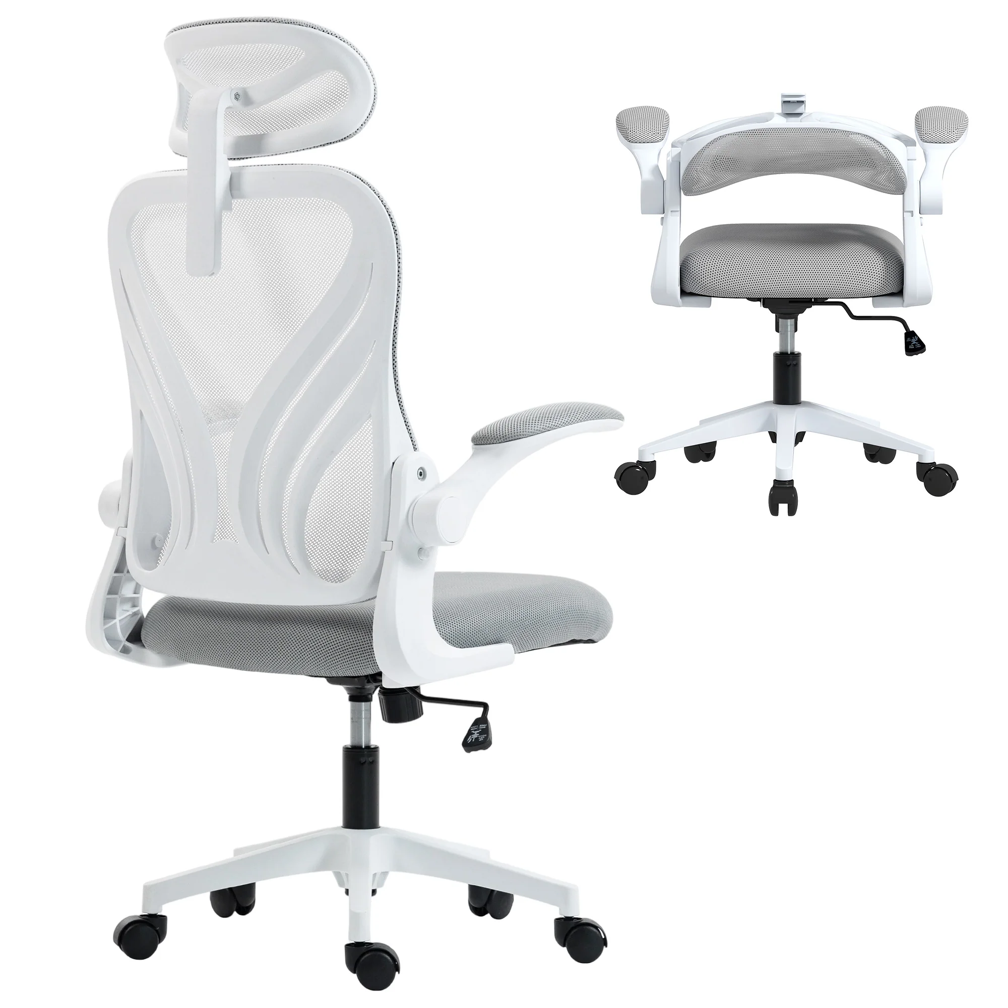 HOMCOM Ergonomic Office Chair, Computer Chair with Foldable Backrest, Grey