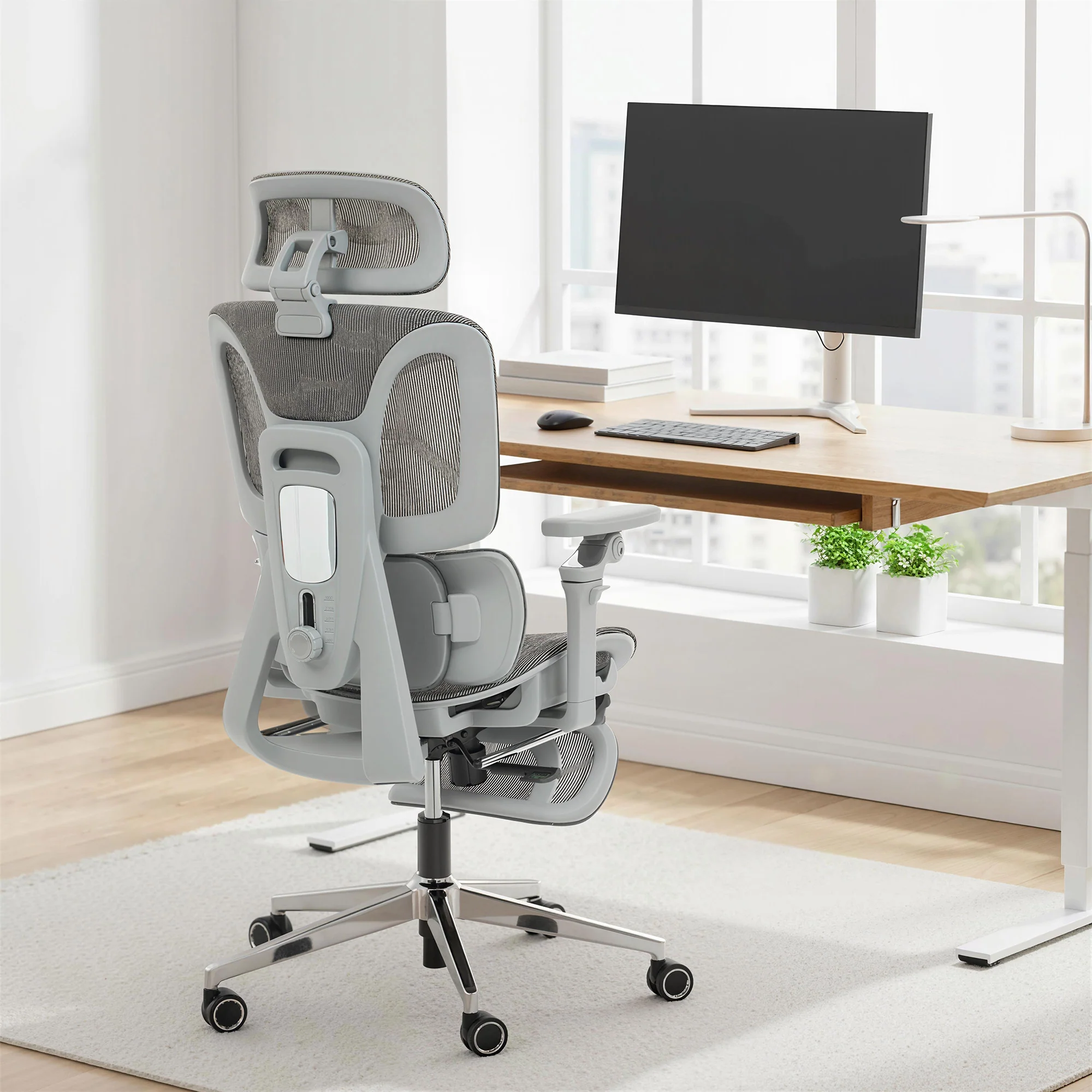 HOMCOM Ergonomic Office Chair, Mesh Desk Chair With Lumbar Support, Footrest - Image 2