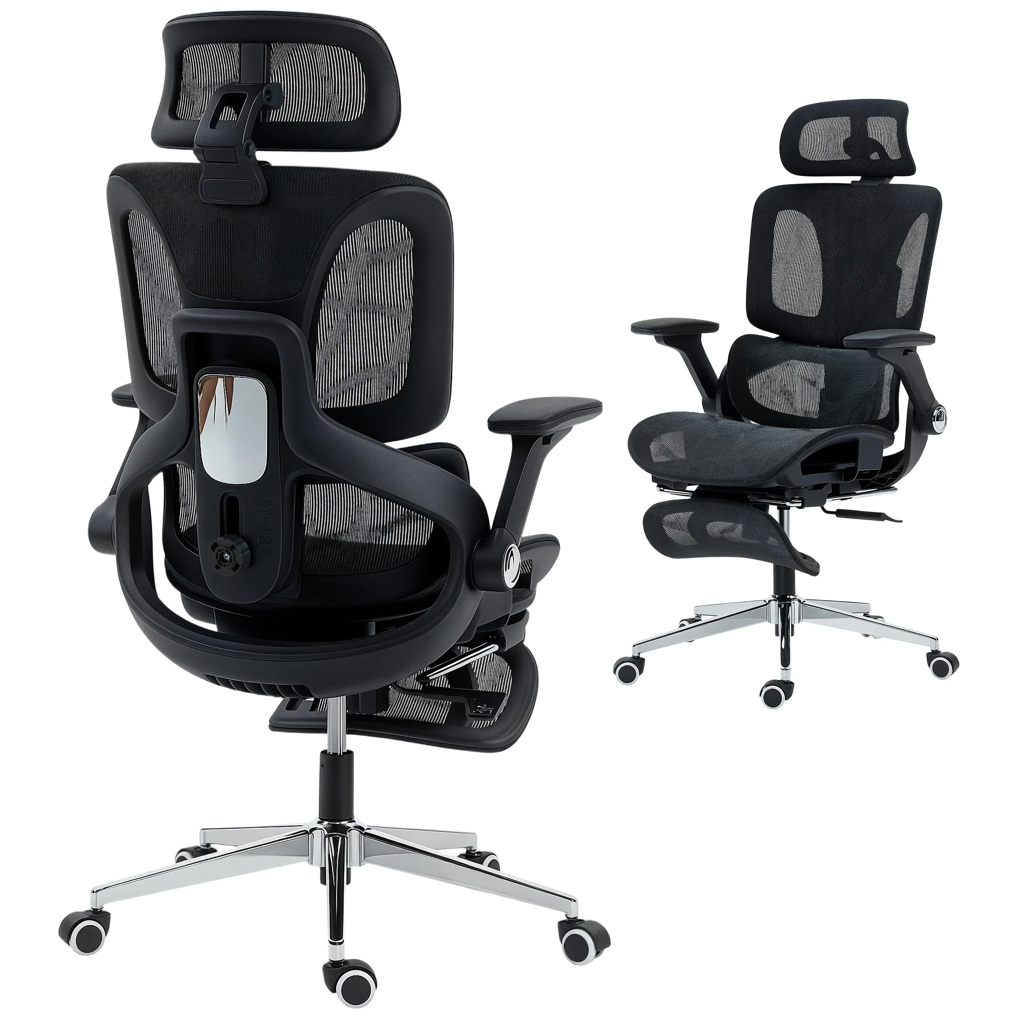 HOMCOM Ergonomic Office Chair, Mesh Desk Chair With Lumbar Support, Footrest