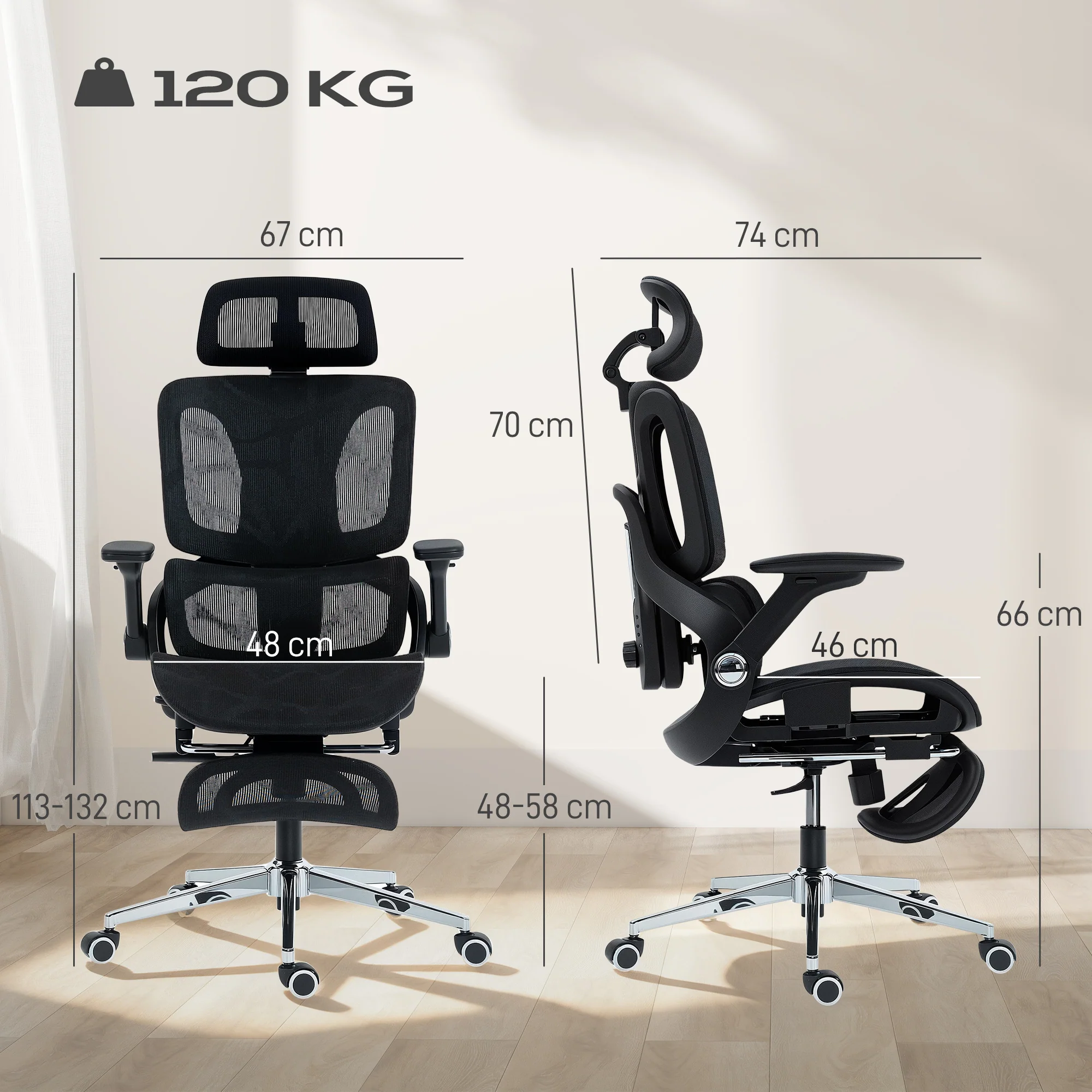 HOMCOM Ergonomic Office Chair, Mesh Desk Chair With Lumbar Support, Footrest - Image 5