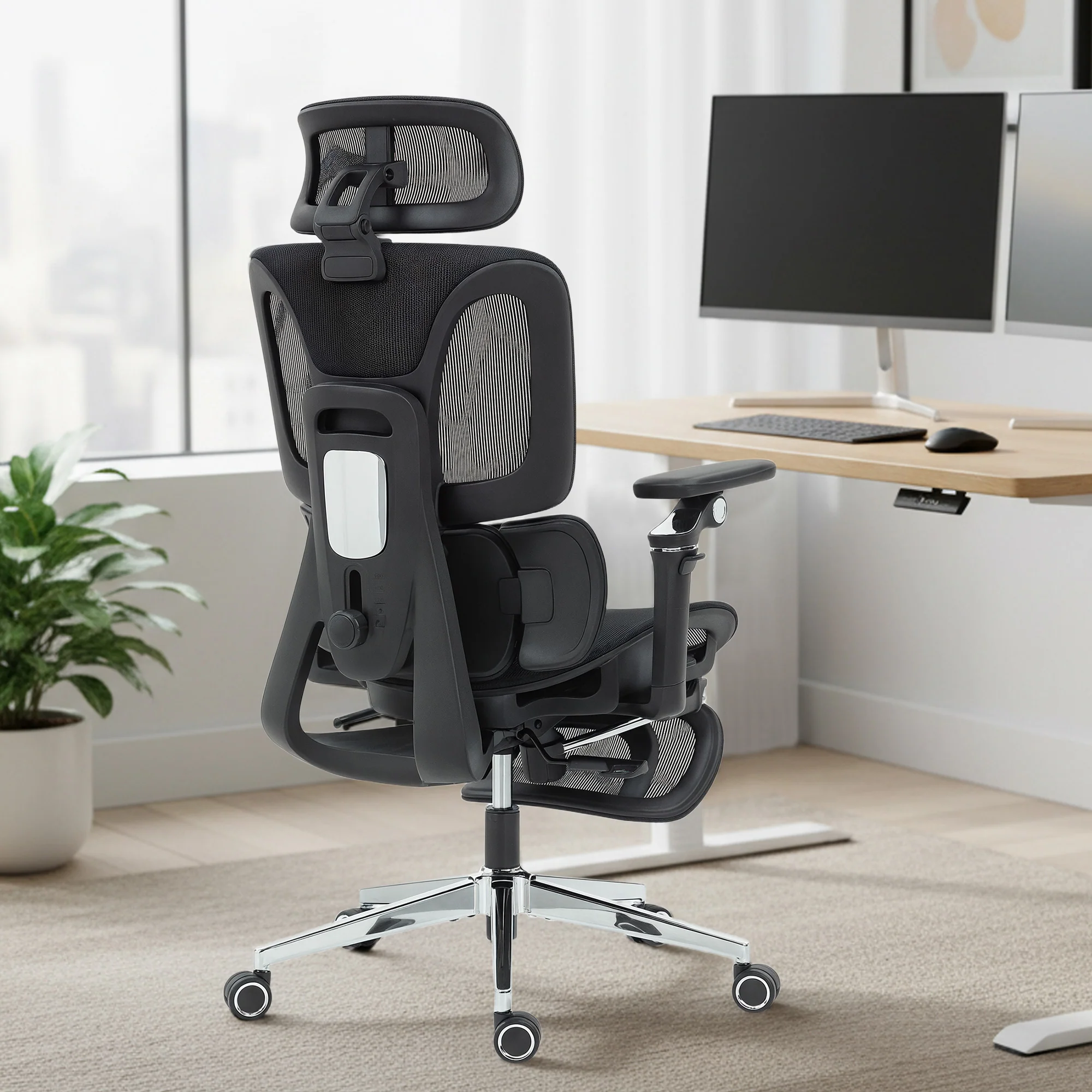 HOMCOM Ergonomic Office Chair, Mesh Desk Chair With Lumbar Support, Footrest - Image 2