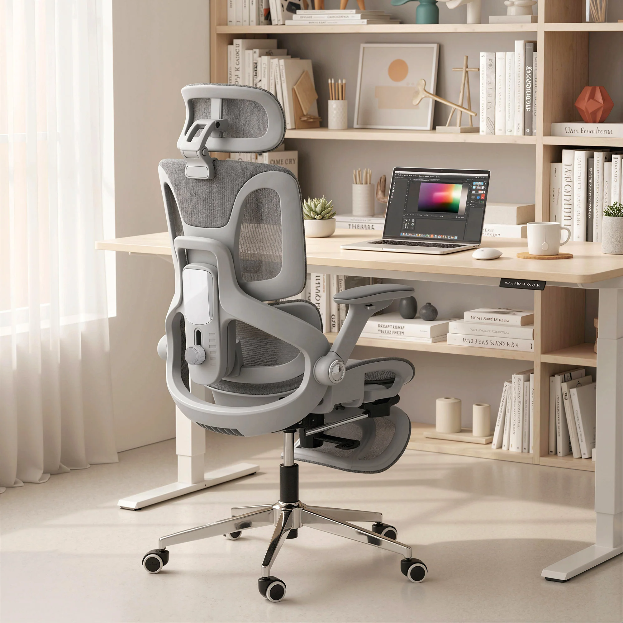 HOMCOM Ergonomic Office Chair, Mesh Desk Chair With Lumbar Support, Footrest - Image 2