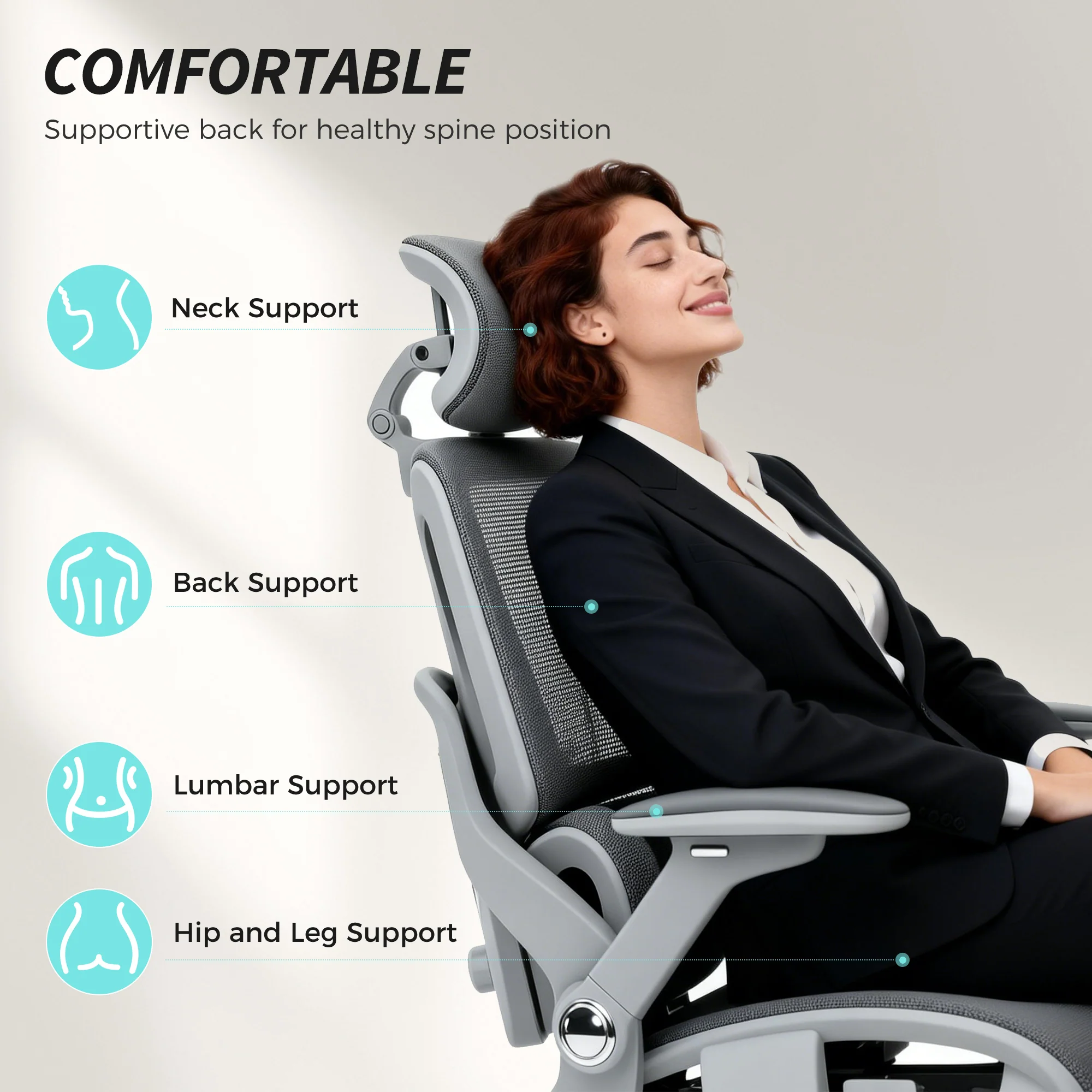 HOMCOM Ergonomic Office Chair, Mesh Desk Chair With Lumbar Support, Footrest - Image 3