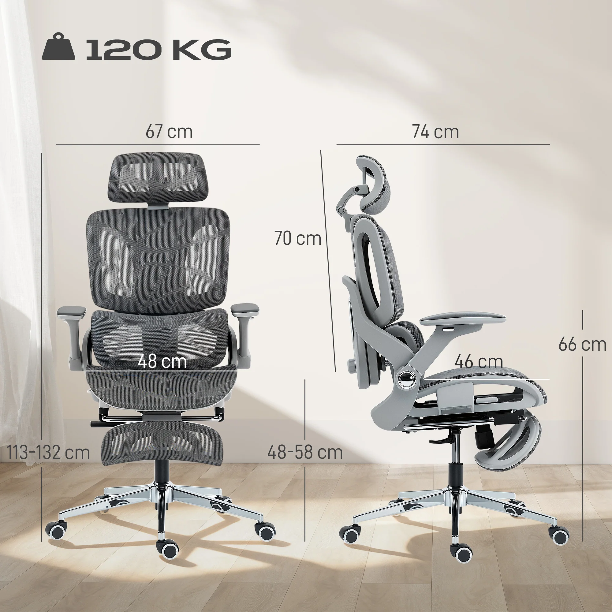 HOMCOM Ergonomic Office Chair, Mesh Desk Chair With Lumbar Support, Footrest - Image 5