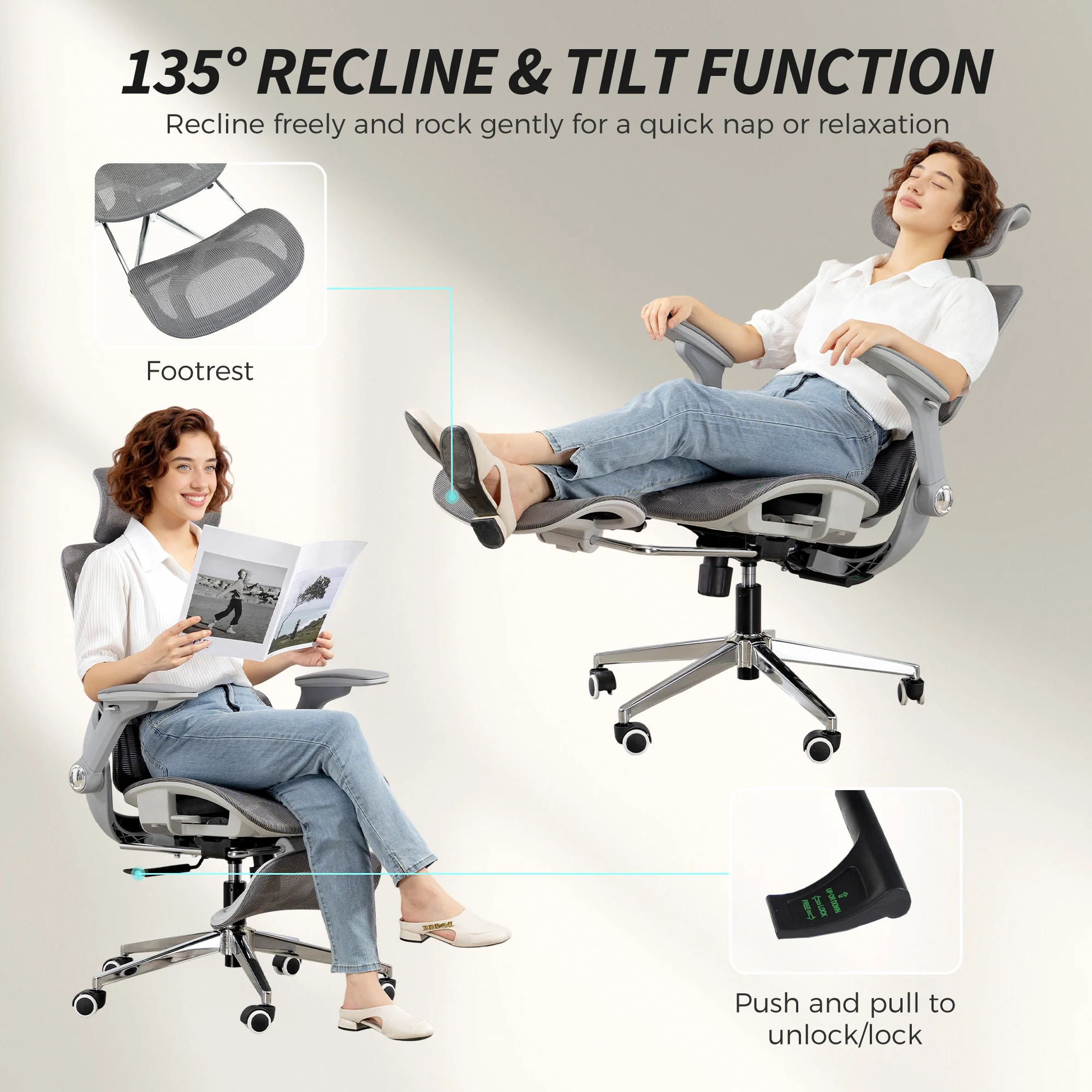 HOMCOM Ergonomic Office Chair, Mesh Desk Chair With Lumbar Support, Footrest - Image 8