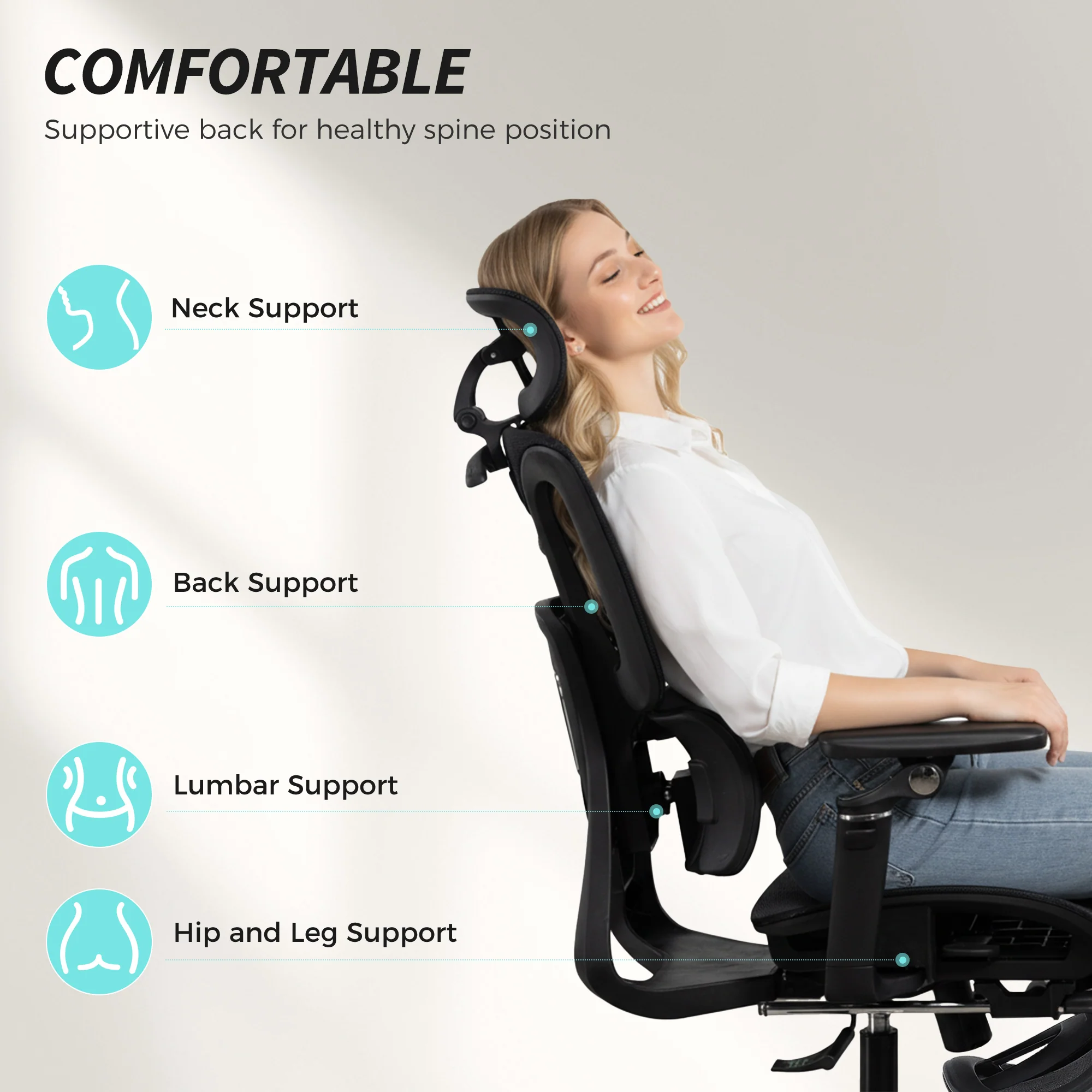 HOMCOM Ergonomic Office Chair, Mesh Desk Chair With Lumbar Support, Footrest - Image 3