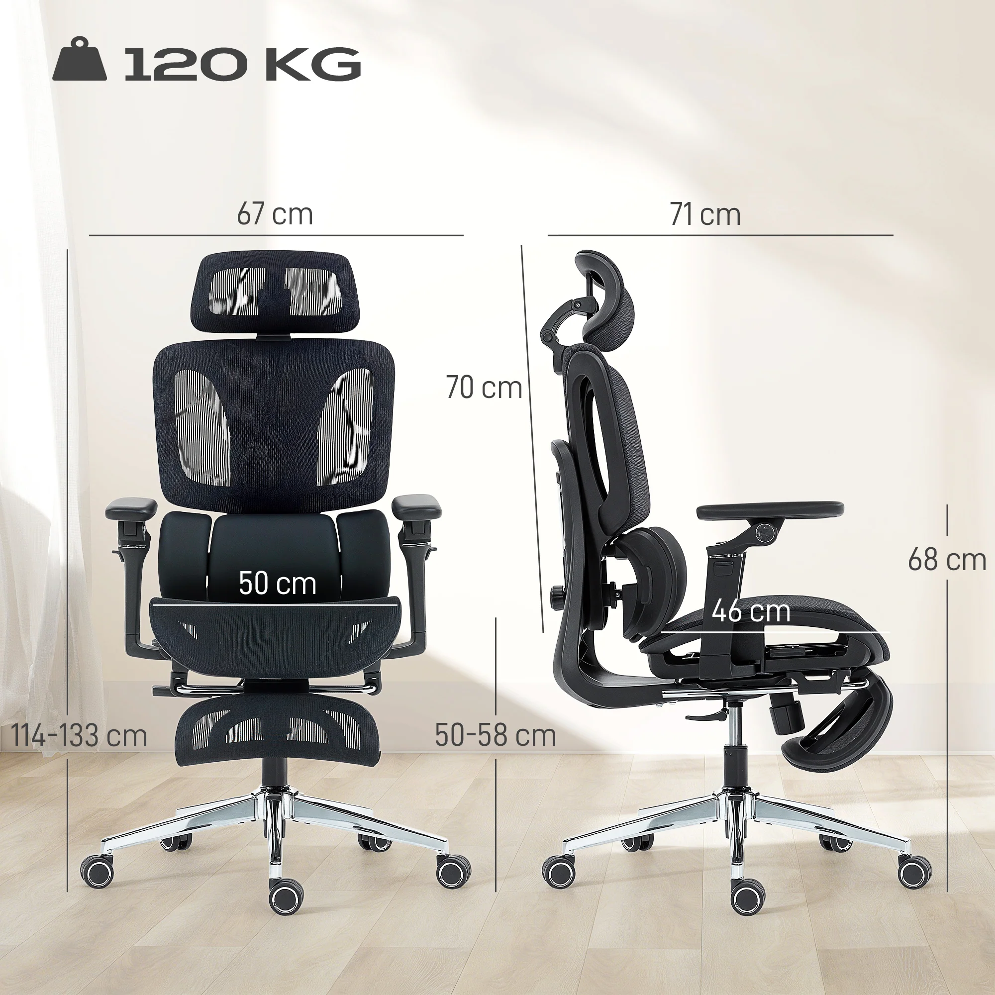 HOMCOM Ergonomic Office Chair, Mesh Desk Chair With Lumbar Support, Footrest - Image 5