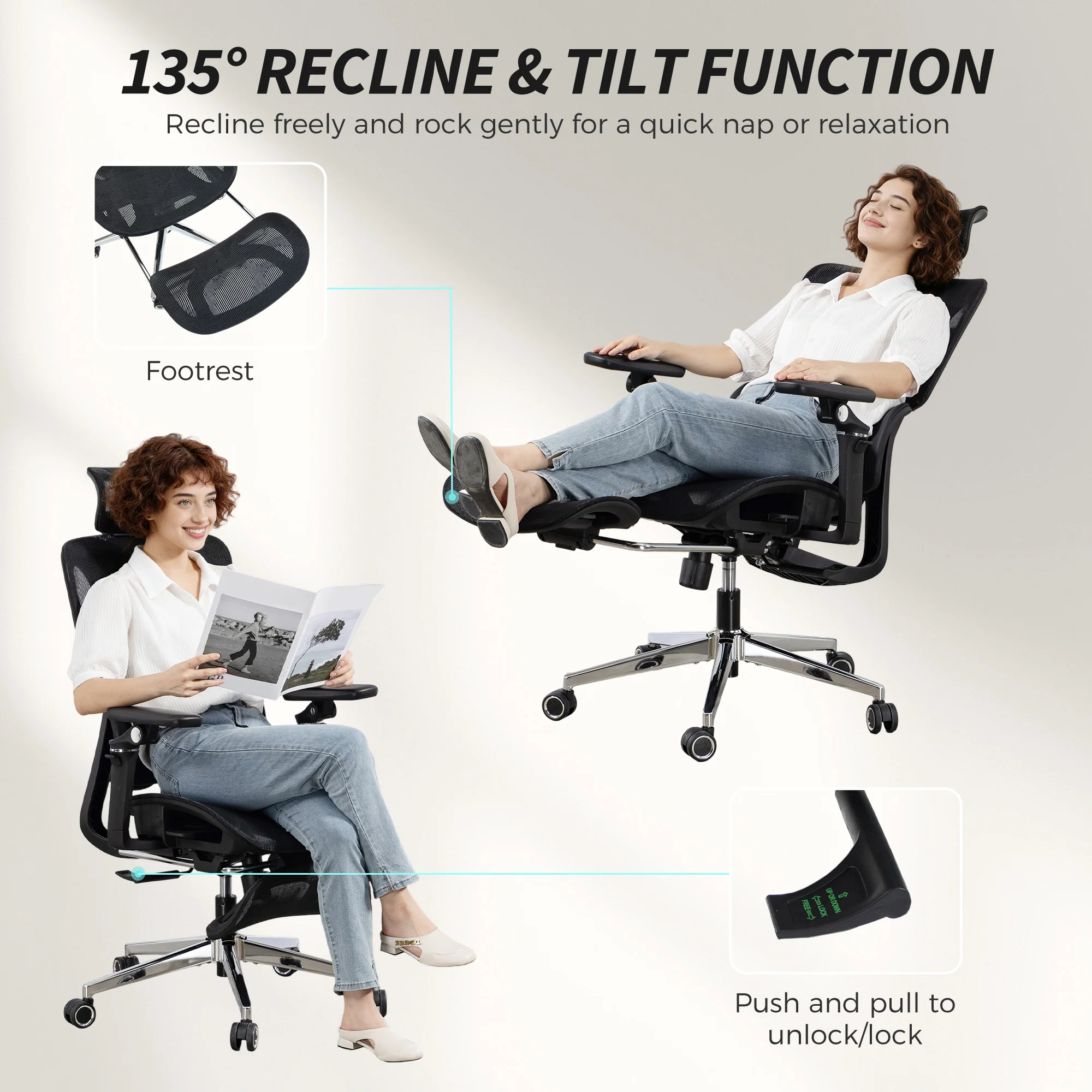 HOMCOM Ergonomic Office Chair, Mesh Desk Chair With Lumbar Support, Footrest - Image 8