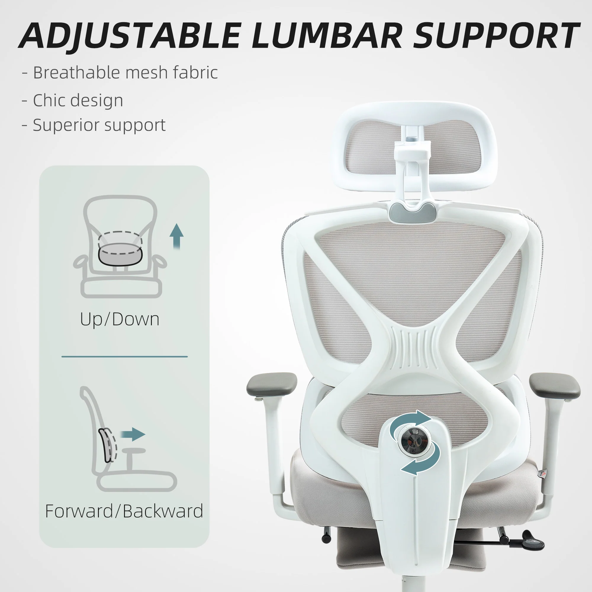 HOMCOM Ergonomic Office Chair, Recliner Computer Chair with Footrest, Grey - Image 4