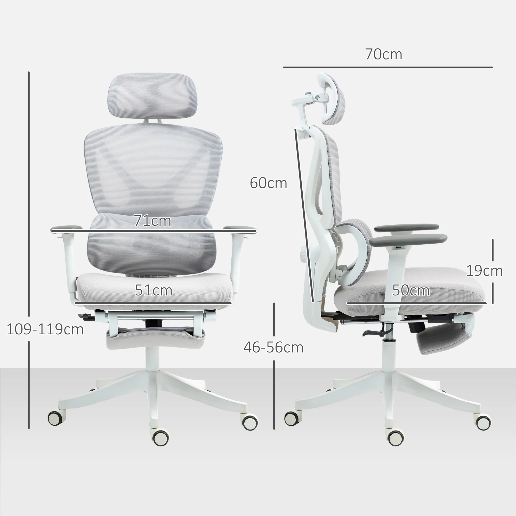 HOMCOM Ergonomic Office Chair, Recliner Computer Chair with Footrest, Grey - Image 5
