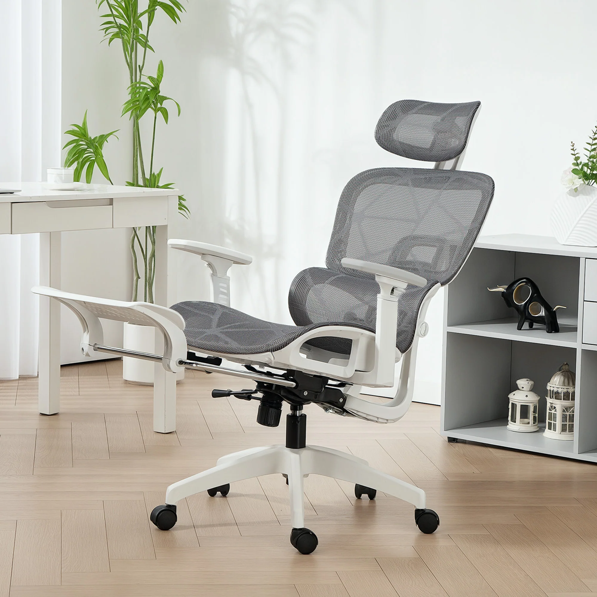 HOMCOM Ergonomic Office Chair Swivel Computer Chair With 3D Armrest Grey - Image 2