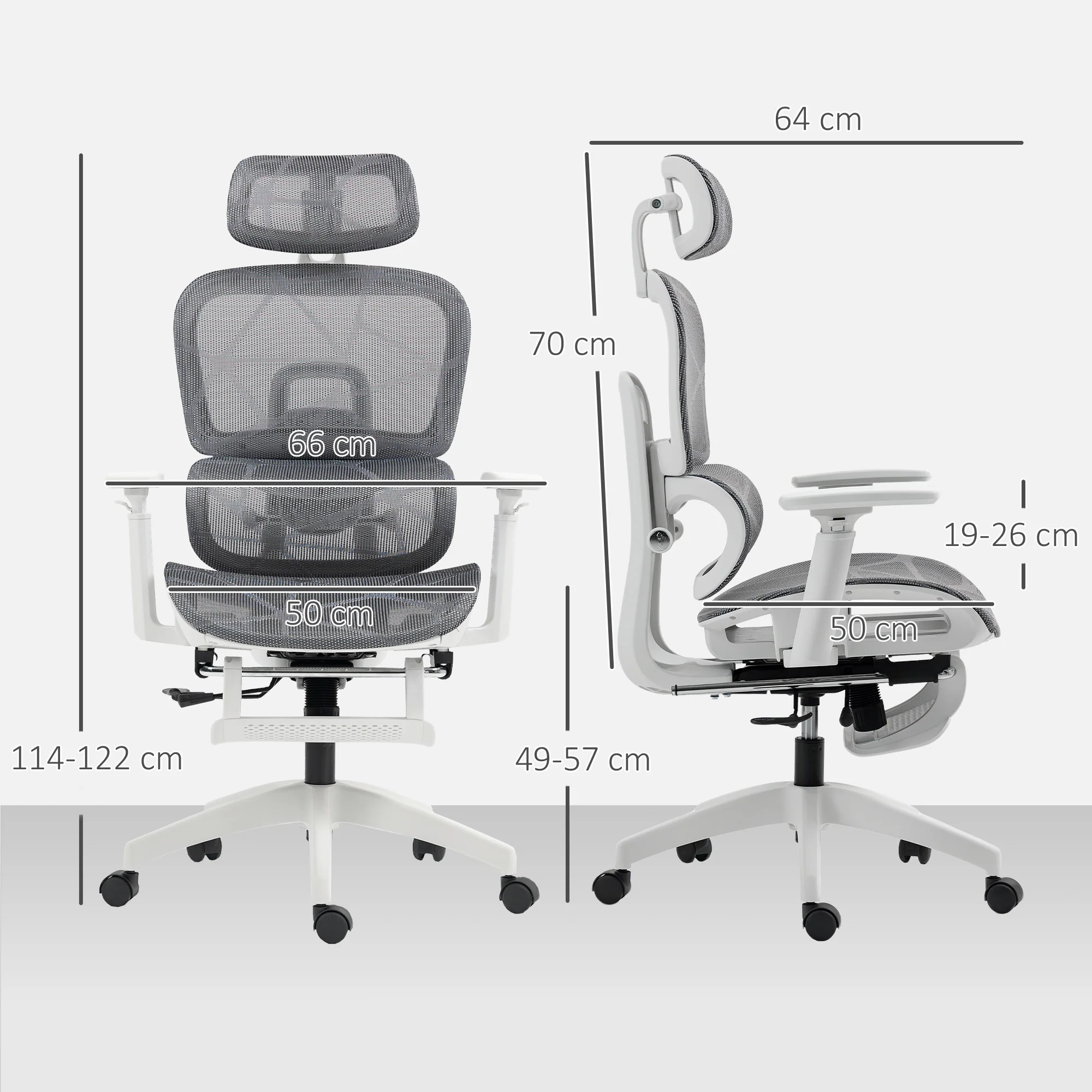 HOMCOM Ergonomic Office Chair Swivel Computer Chair With 3D Armrest Grey - Image 5