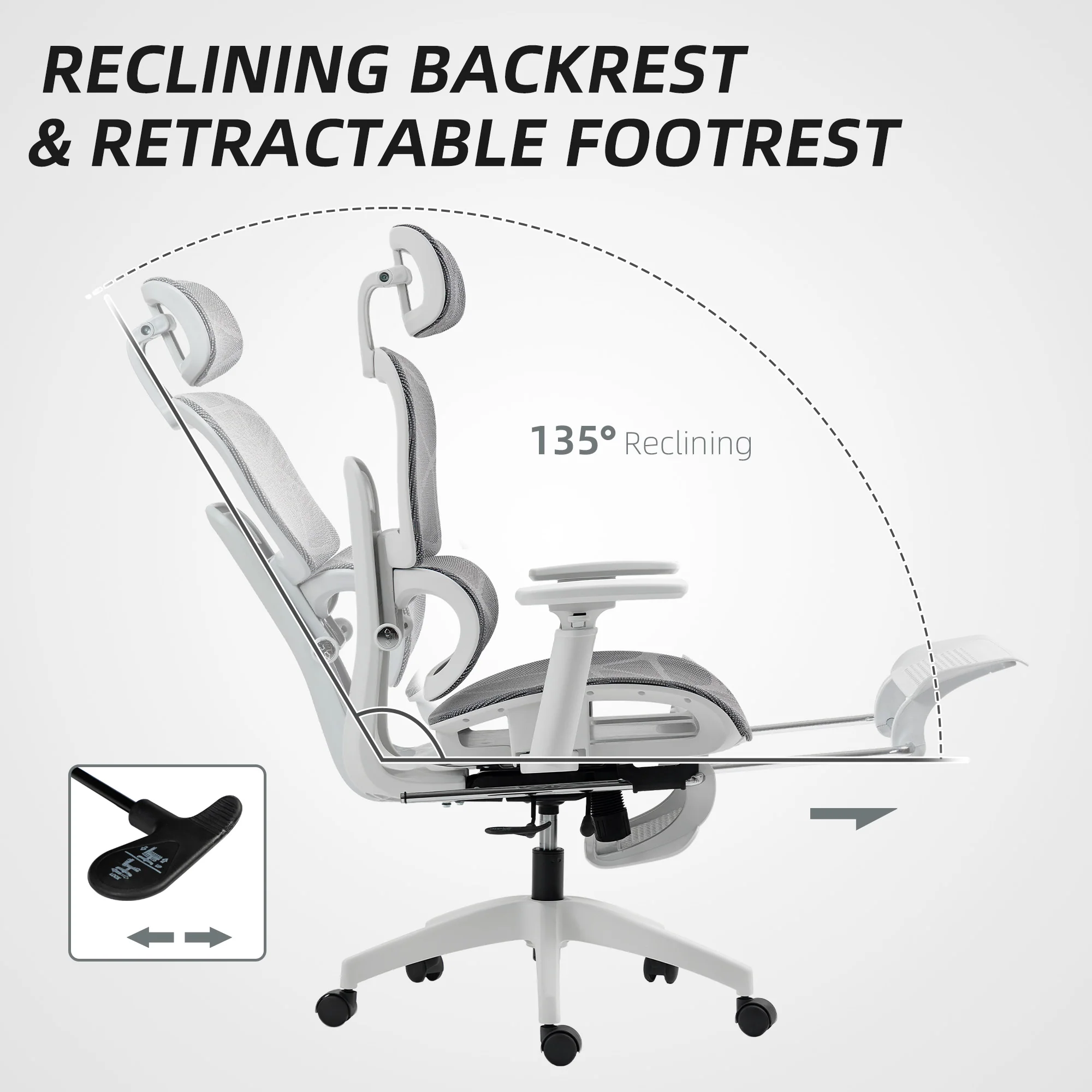 HOMCOM Ergonomic Office Chair Swivel Computer Chair With 3D Armrest Grey - Image 6