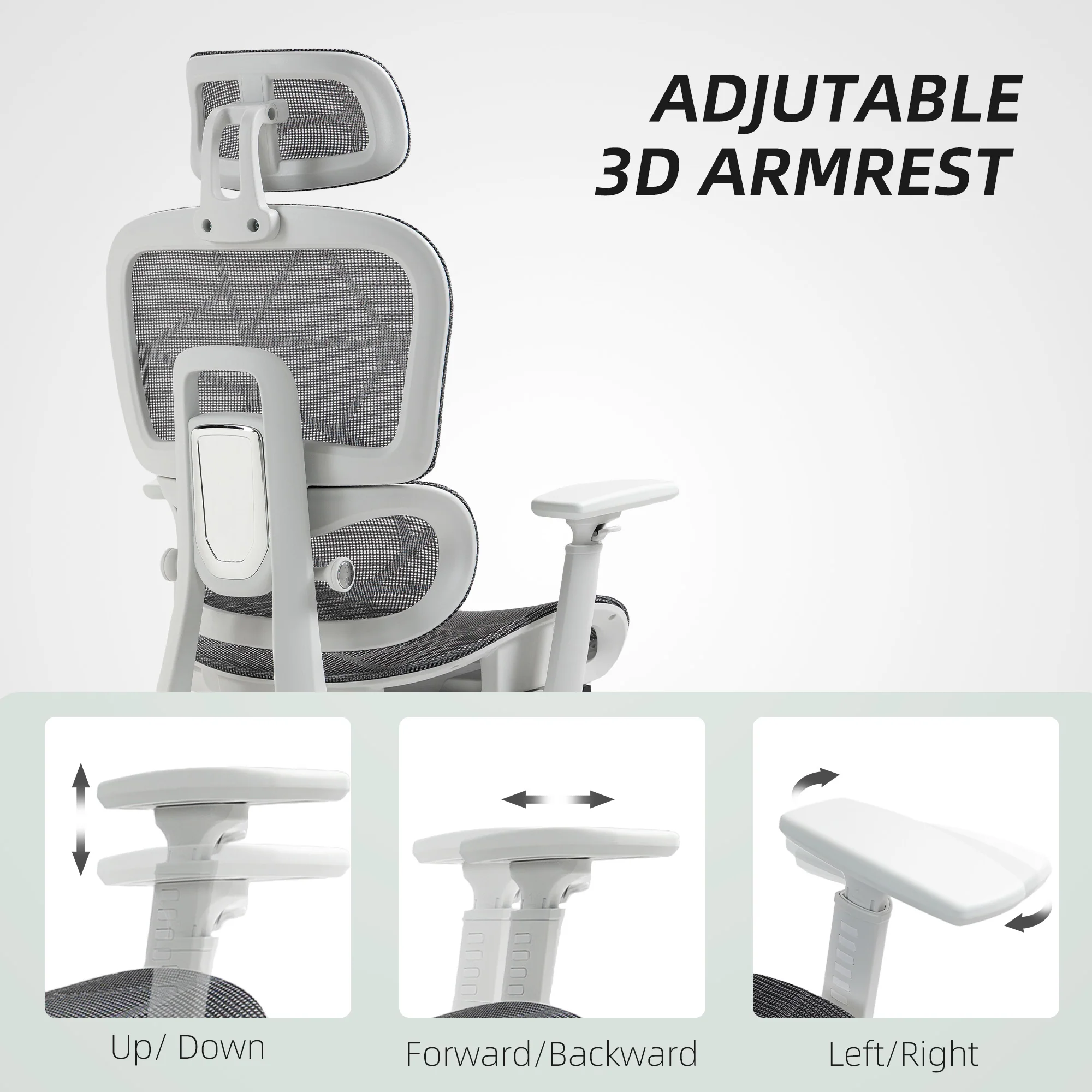 HOMCOM Ergonomic Office Chair Swivel Computer Chair With 3D Armrest Grey - Image 7
