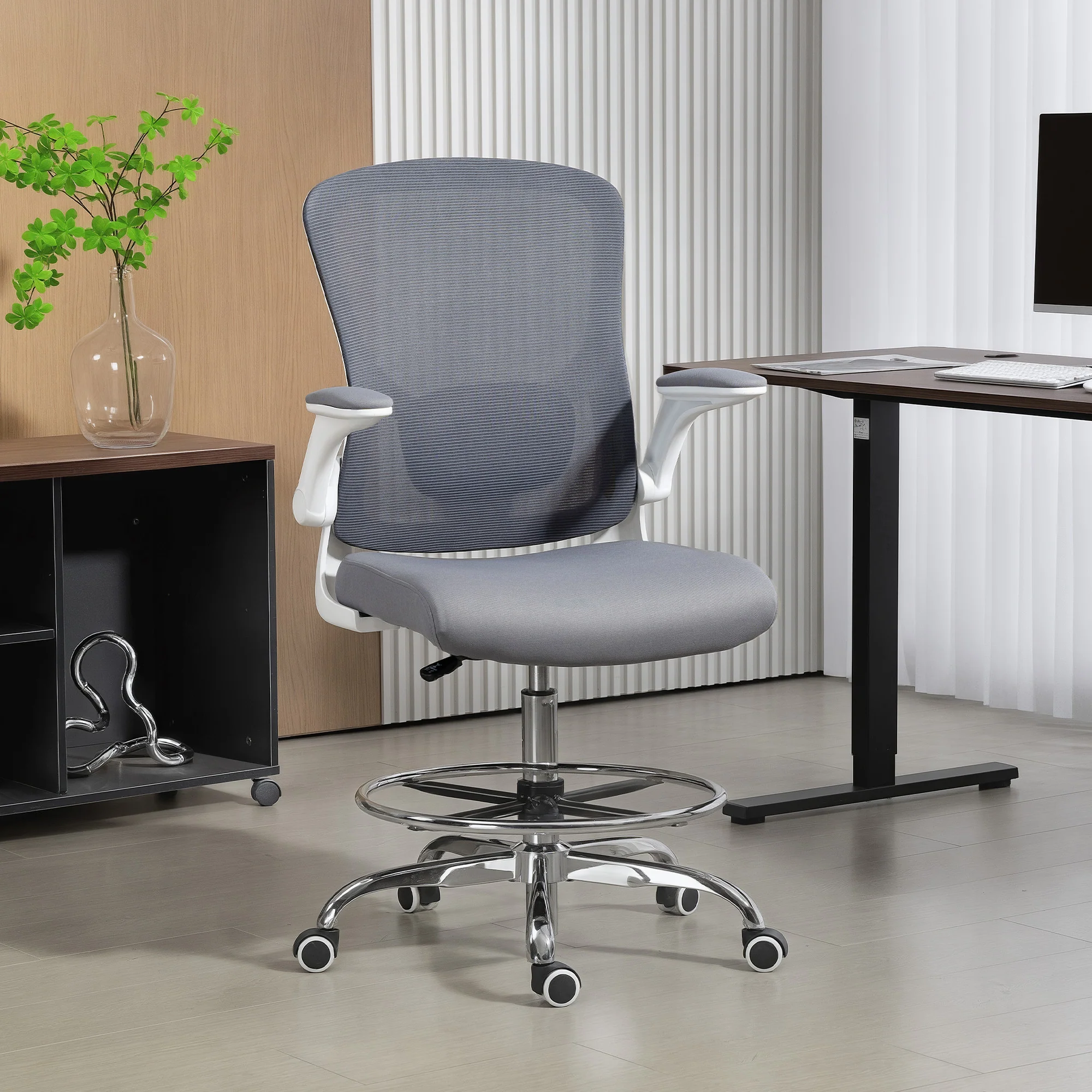 HOMCOM Ergonomic Tall Office Chair, 360 Degree Swivel Task Stool - Image 2
