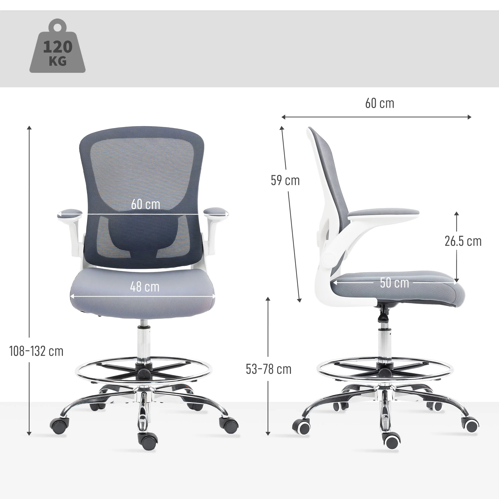 HOMCOM Ergonomic Tall Office Chair, 360 Degree Swivel Task Stool - Image 5