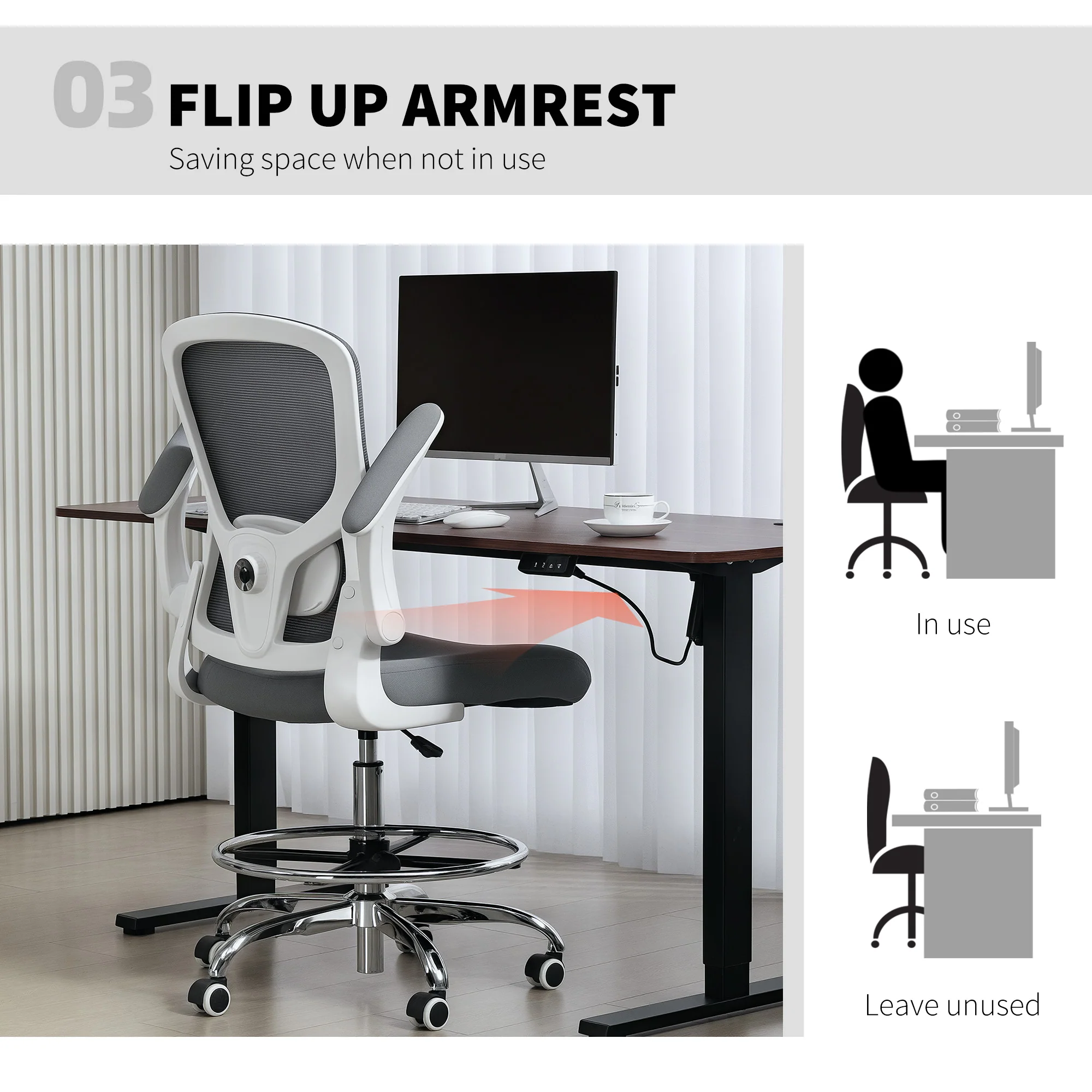 HOMCOM Ergonomic Tall Office Chair, 360 Degree Swivel Task Stool - Image 6