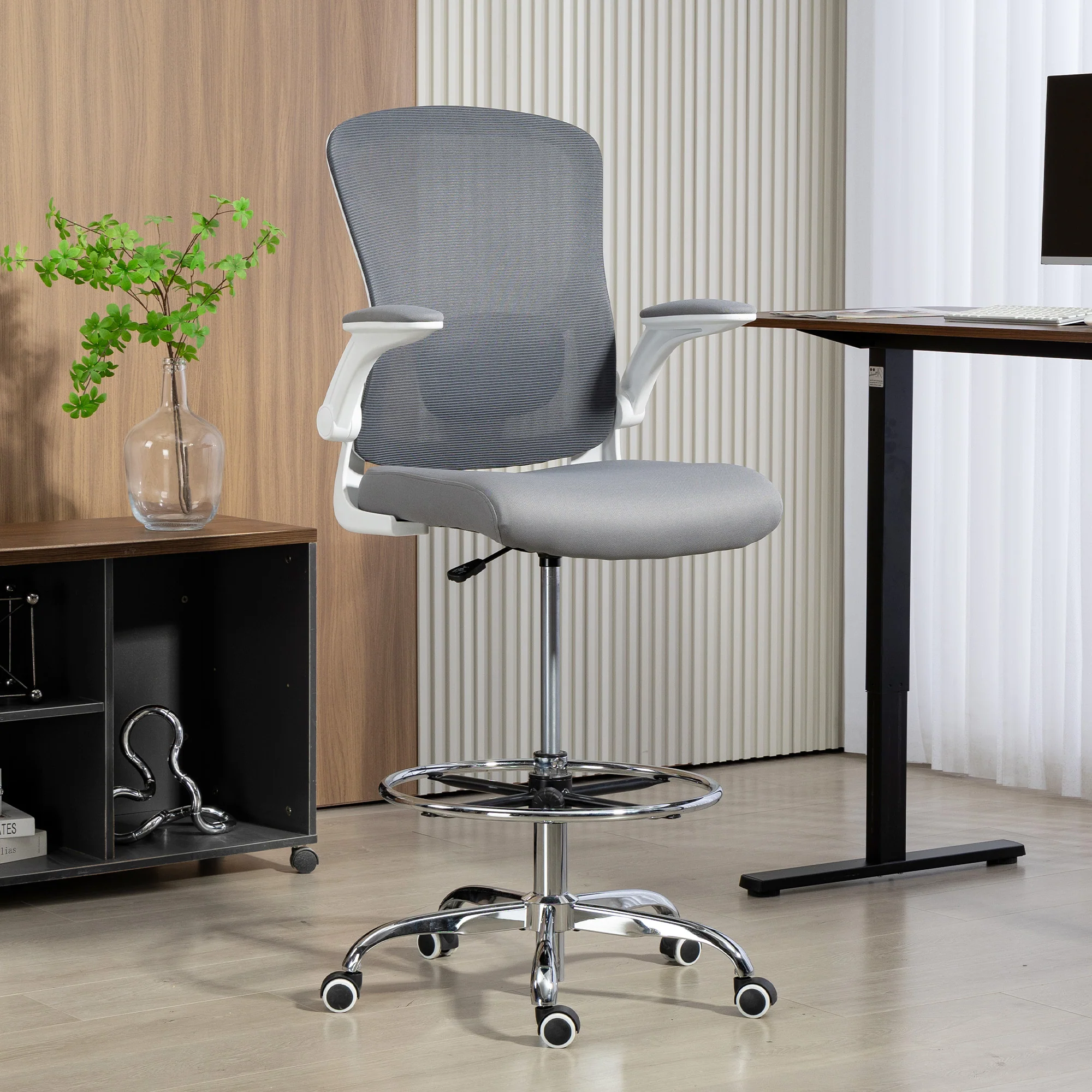HOMCOM Ergonomic Tall Office Chair, 360 Degree Swivel Task Stool - Image 9