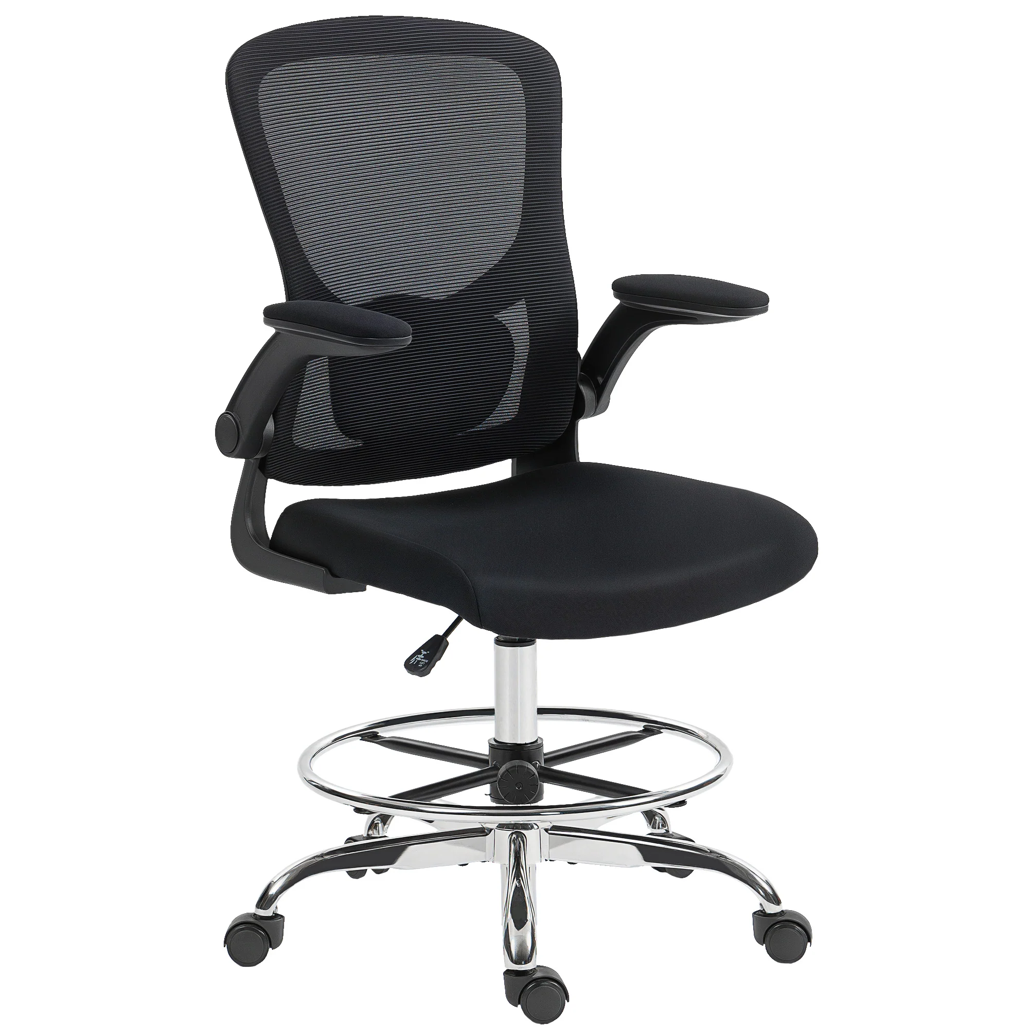 HOMCOM Ergonomic Tall Office Chair, 360 Degree Swivel Task Stool, Black
