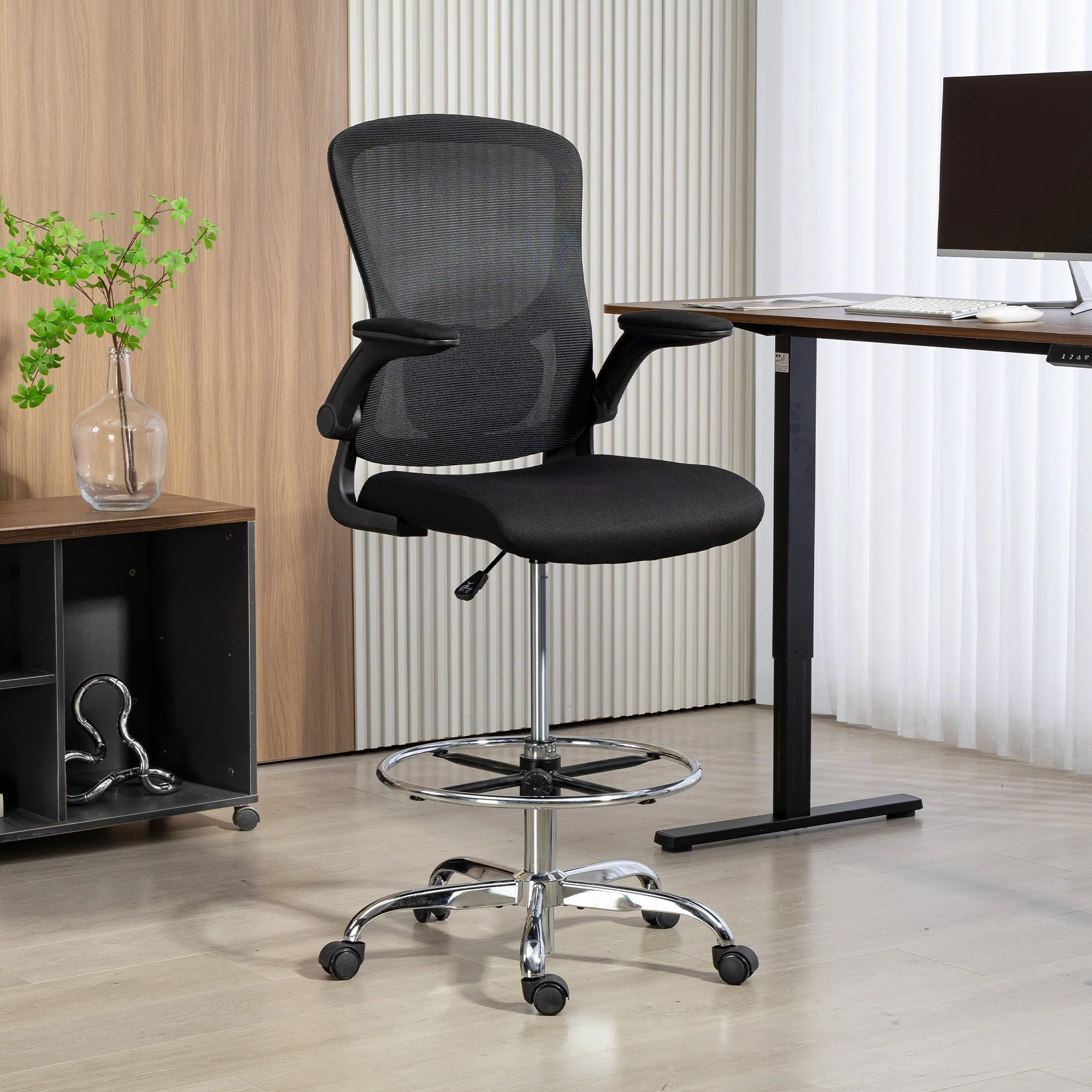 HOMCOM Ergonomic Tall Office Chair, 360 Degree Swivel Task Stool, Black - Image 9