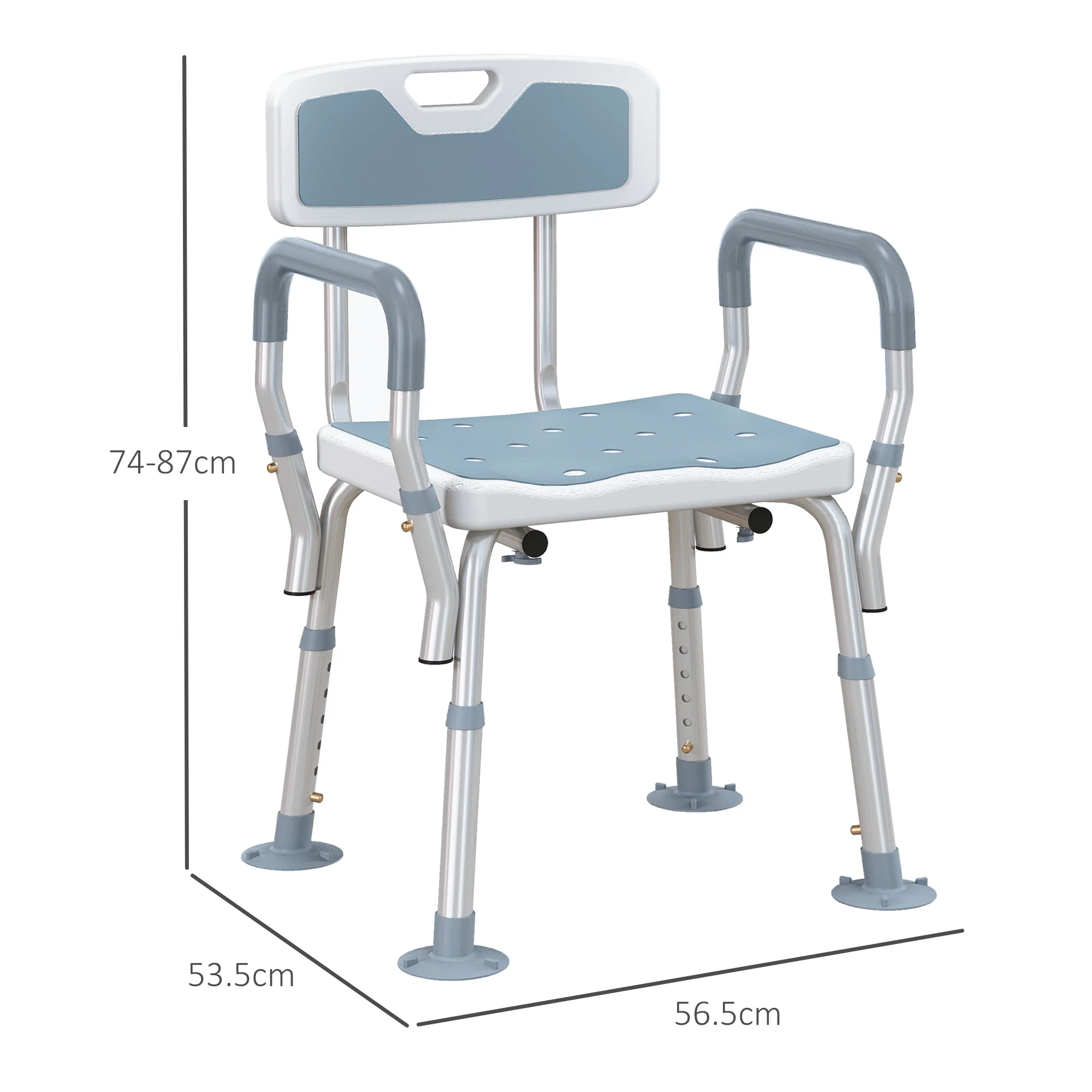 HOMCOM EVA Padded Shower Stool With Back And Arms 4 Suction Foot Pads Blue - Image 5