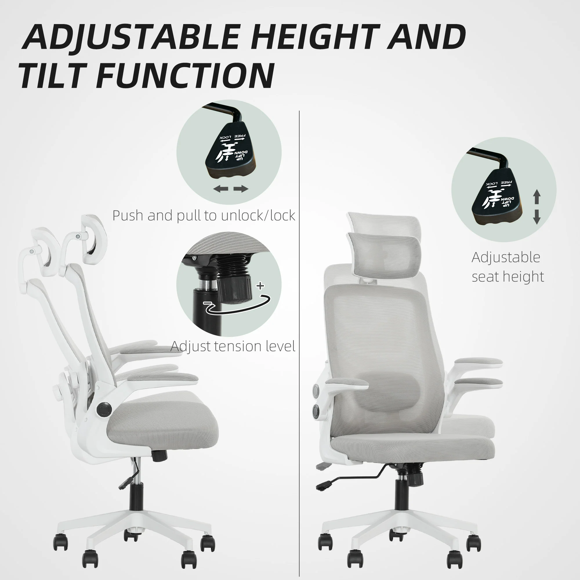 HOMCOM Executive Mesh Office Chair with Headrest, Lumbar Support, Grey - Image 18