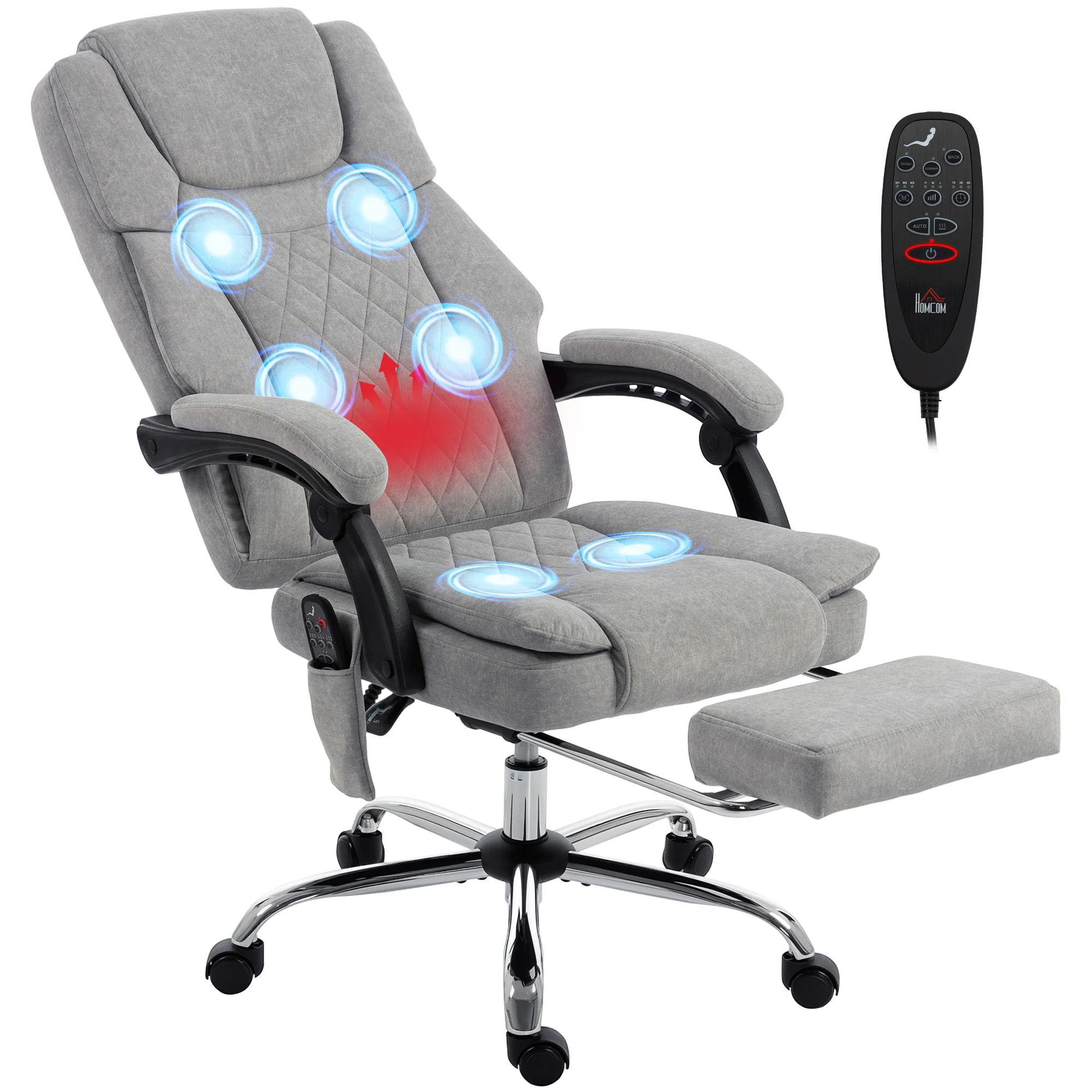 HOMCOM Executive Office Chair, Desk Chair With Massage And Heat, Grey