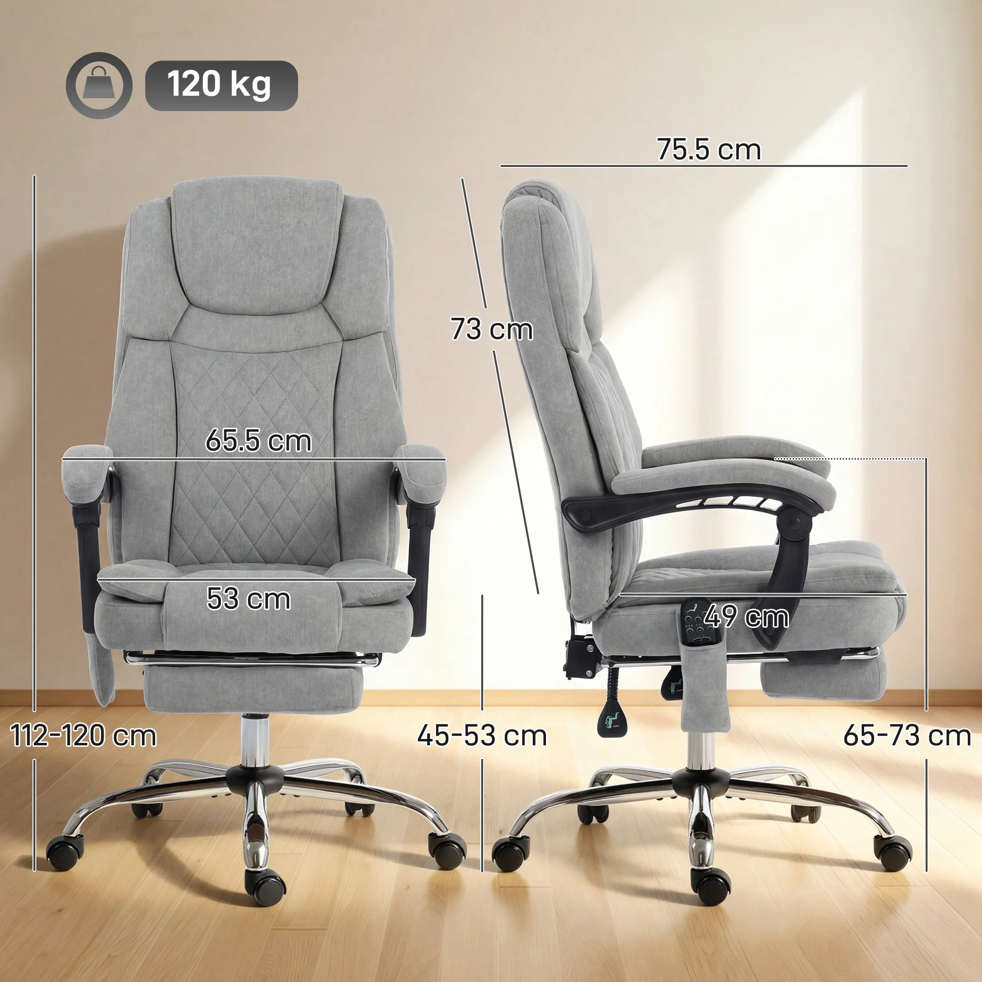 HOMCOM Executive Office Chair, Desk Chair With Massage And Heat, Grey - Image 3