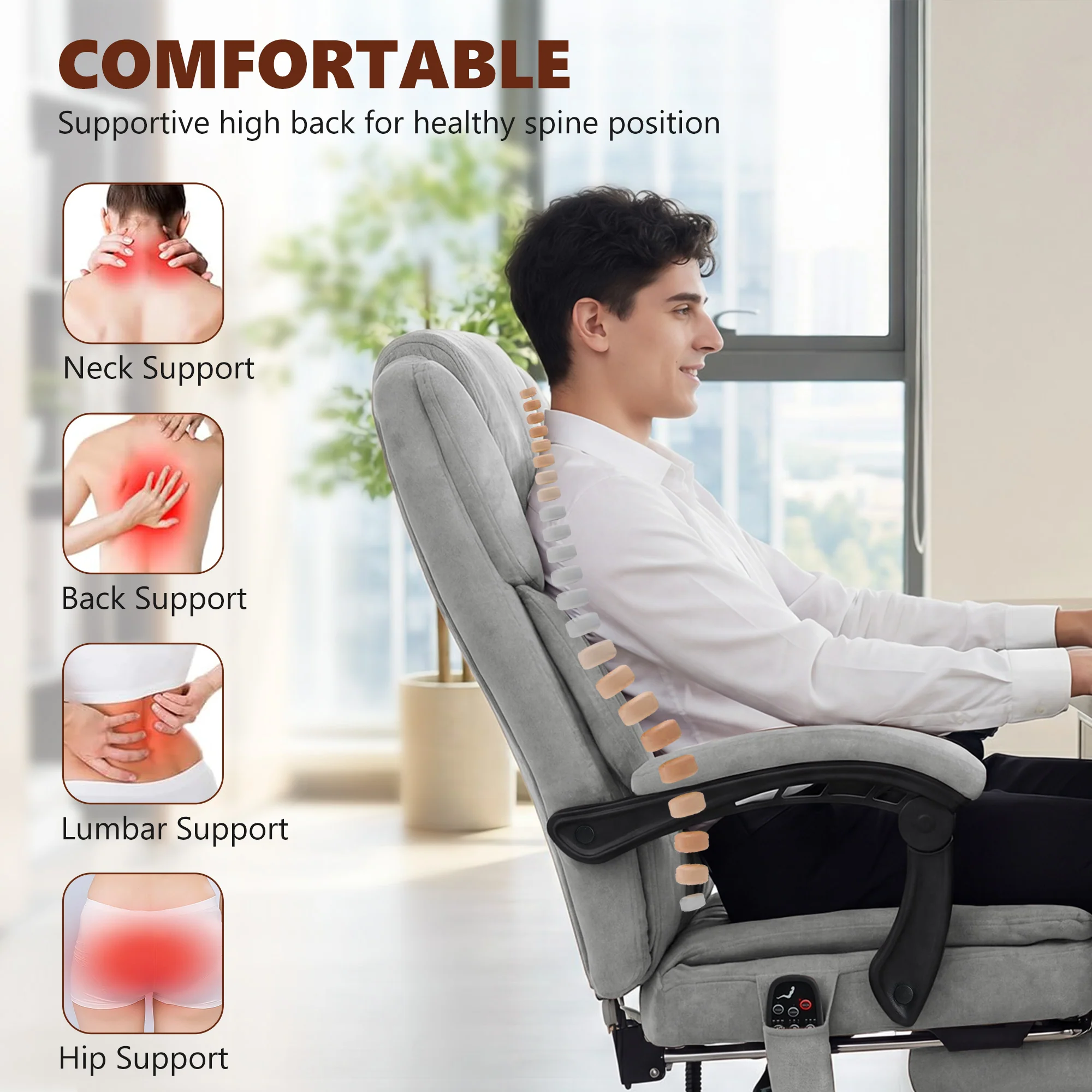 HOMCOM Executive Office Chair, Desk Chair With Massage And Heat, Grey - Image 5