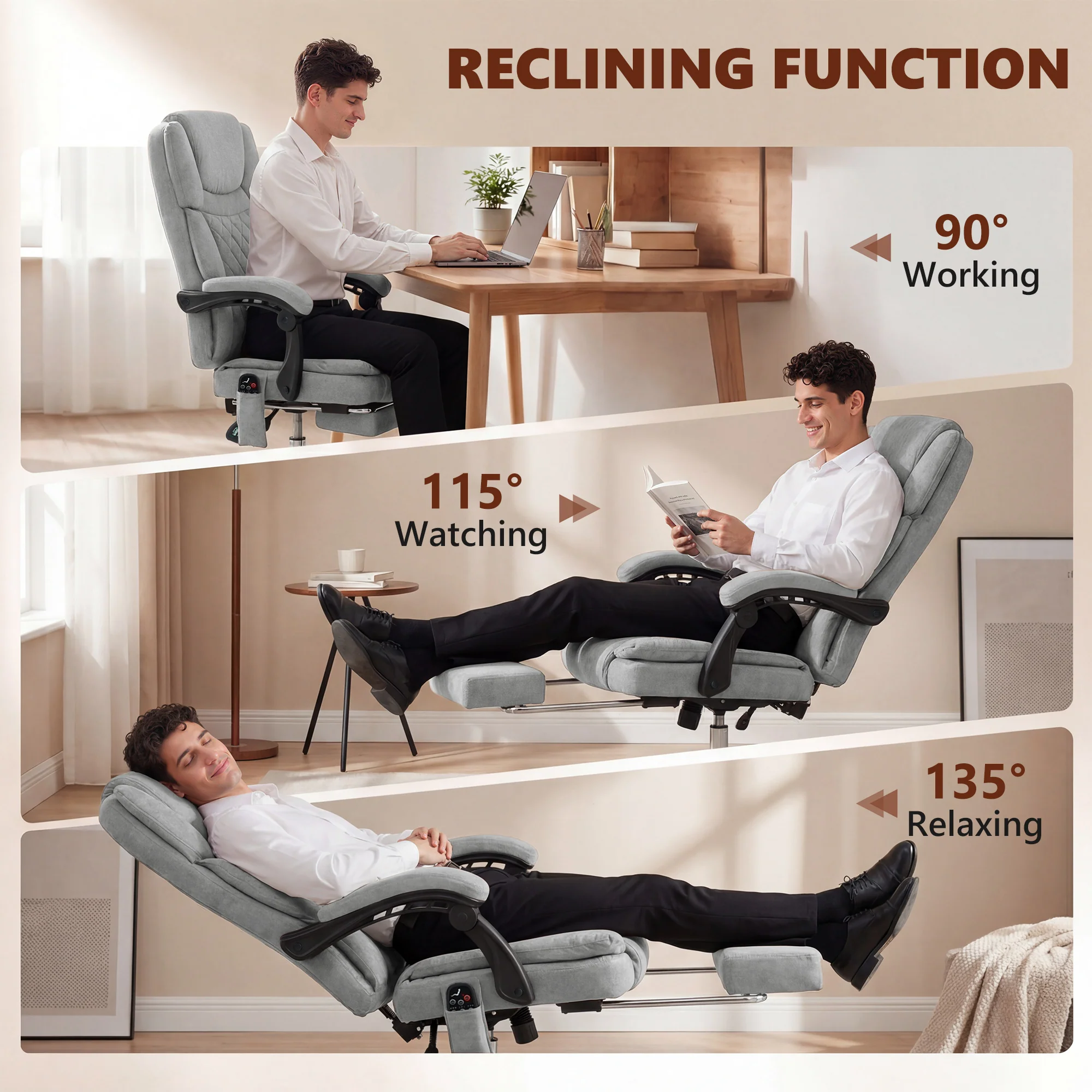 HOMCOM Executive Office Chair, Desk Chair With Massage And Heat, Grey - Image 8