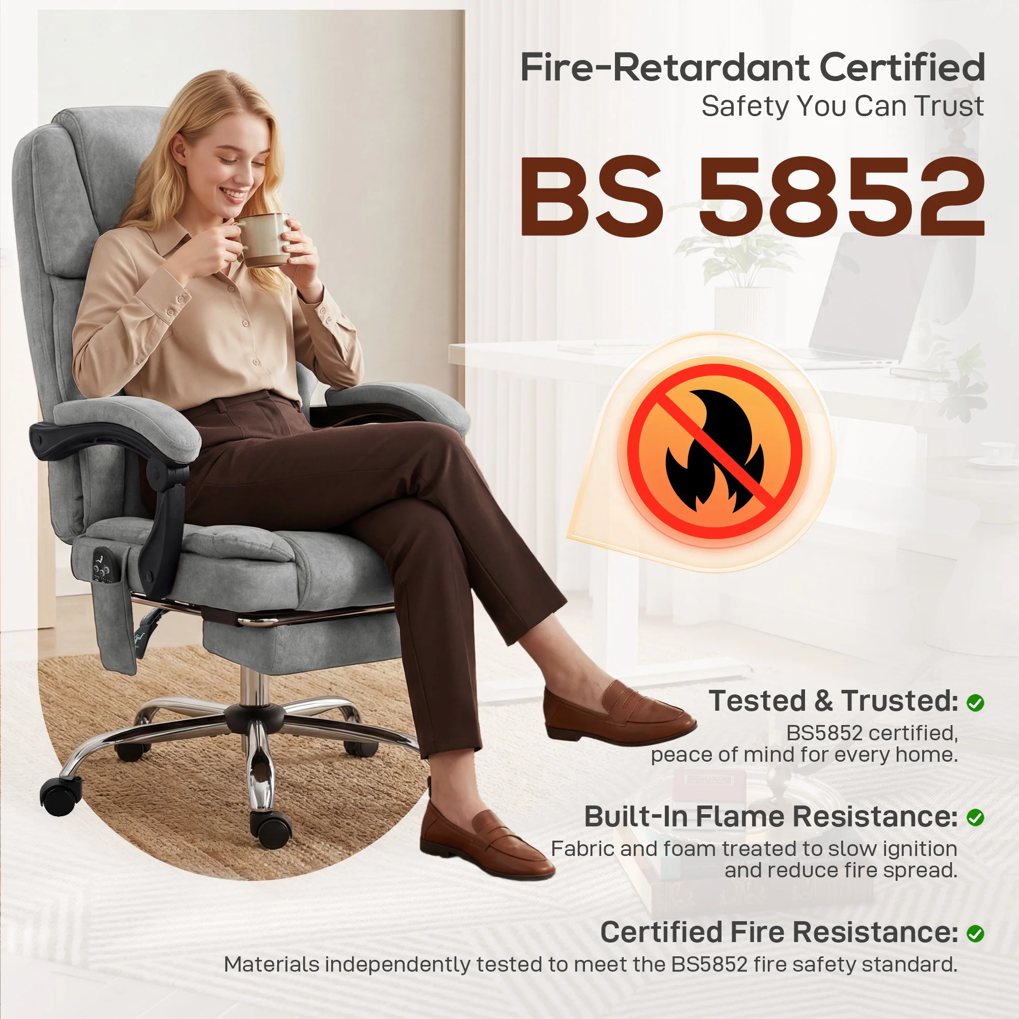 HOMCOM Executive Office Chair, Desk Chair With Massage And Heat, Grey - Image 9