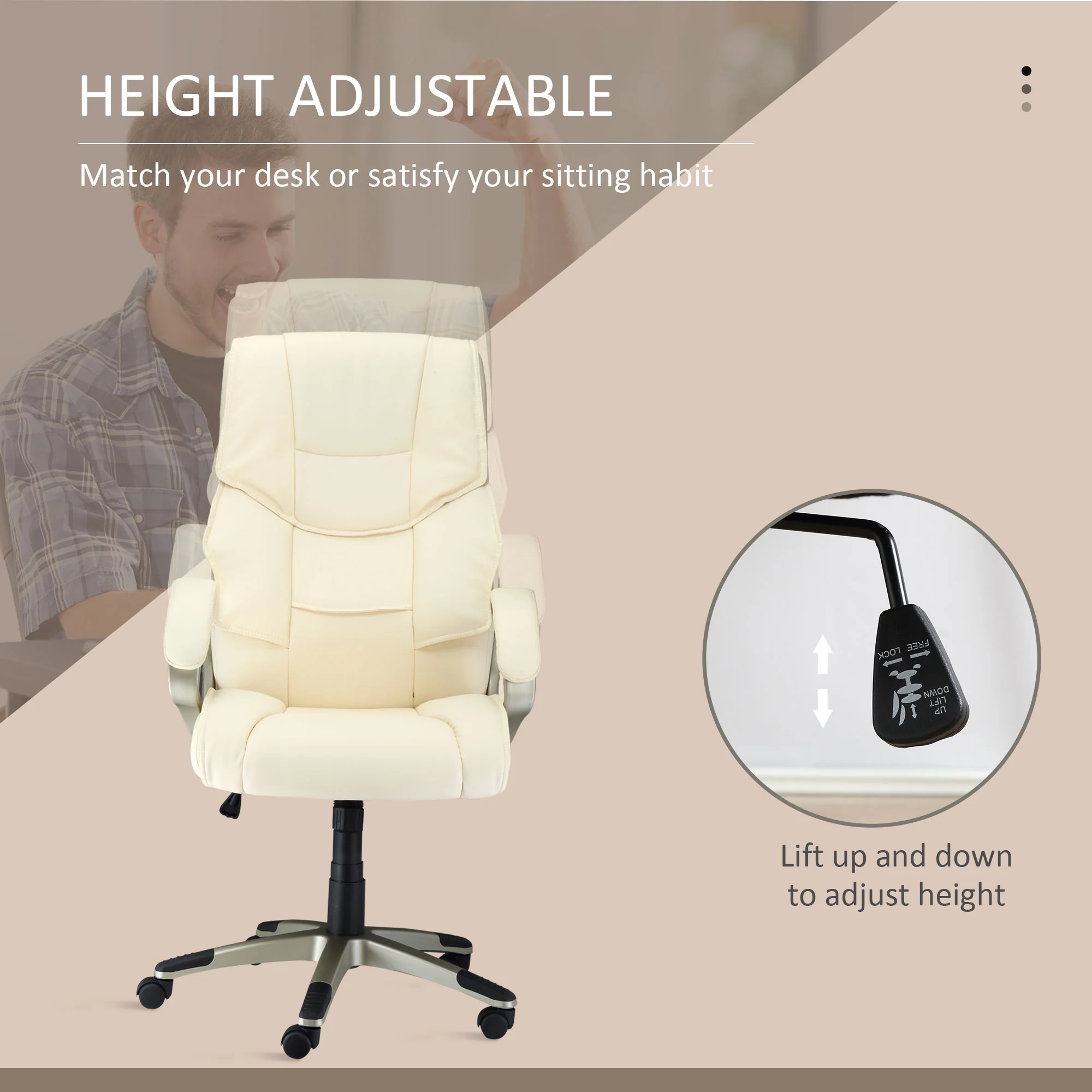 HOMCOM Executive Office Chair Faux Leather Computer Desk Chair w/ Wheel White - Image 3