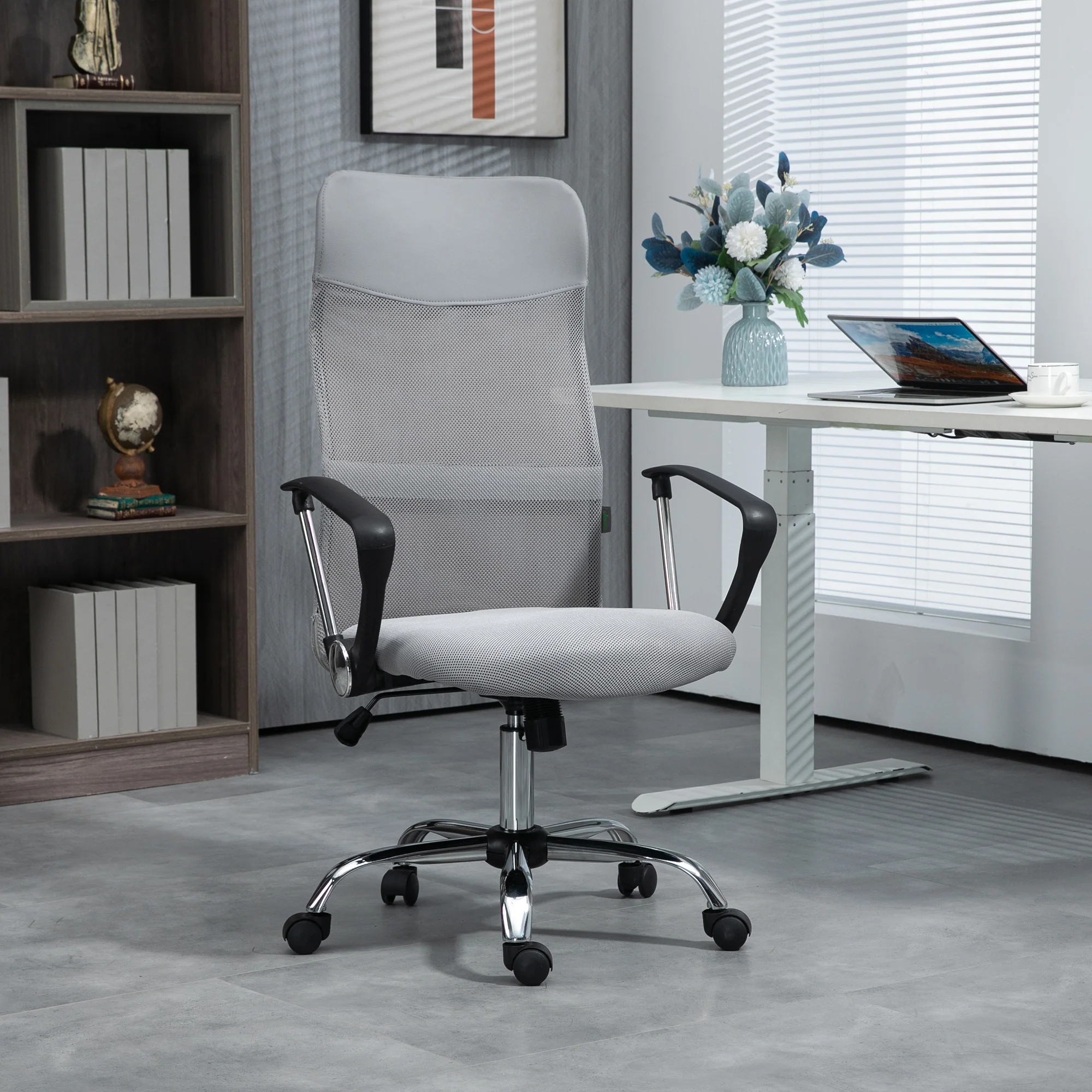 HOMCOM Executive Office Chair High Back Mesh Back Seat Desk Chairs, Light Grey - Image 2