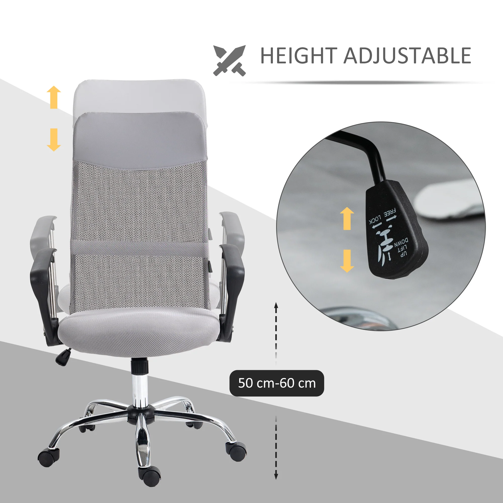 HOMCOM Executive Office Chair High Back Mesh Back Seat Desk Chairs, Light Grey - Image 3