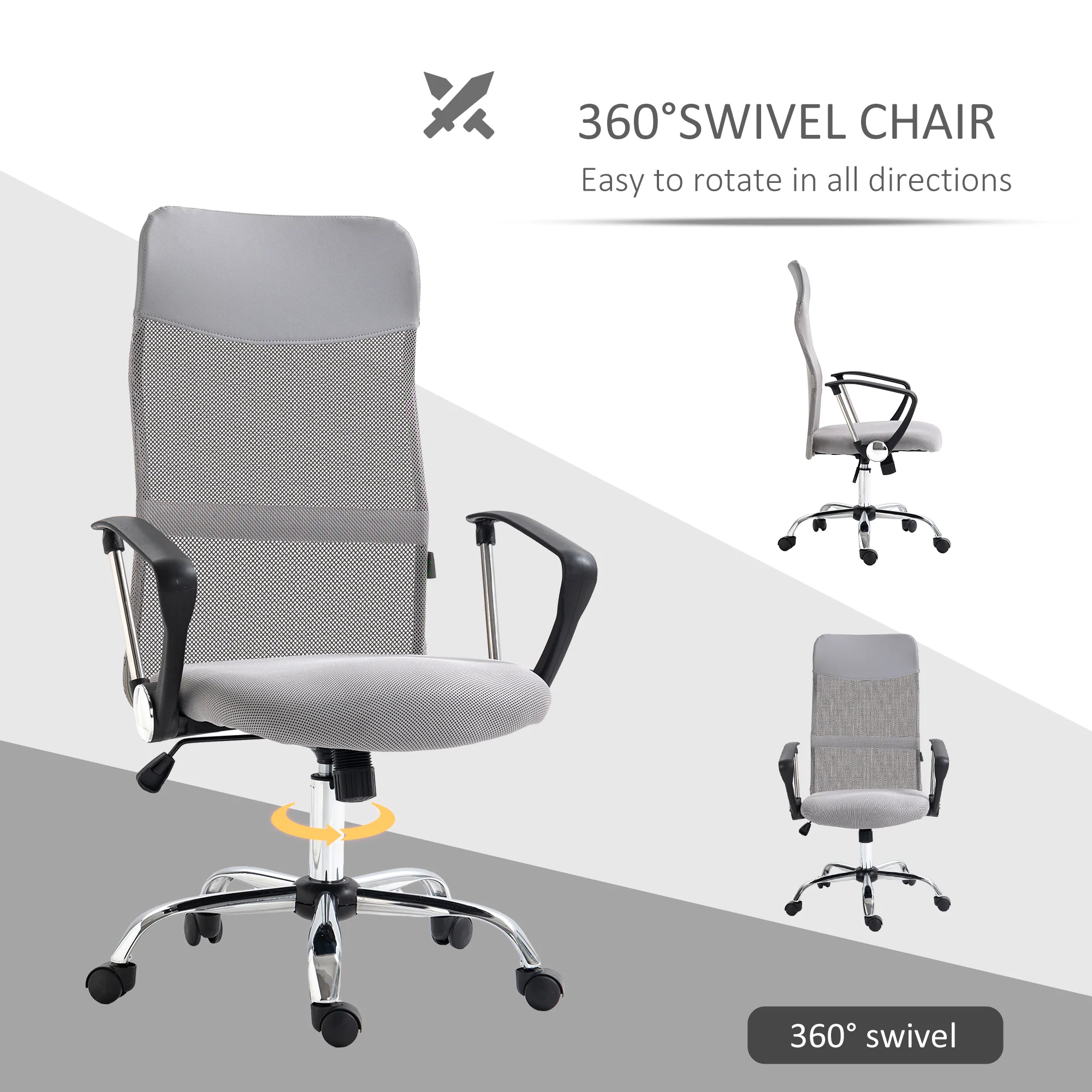 HOMCOM Executive Office Chair High Back Mesh Back Seat Desk Chairs, Light Grey - Image 4
