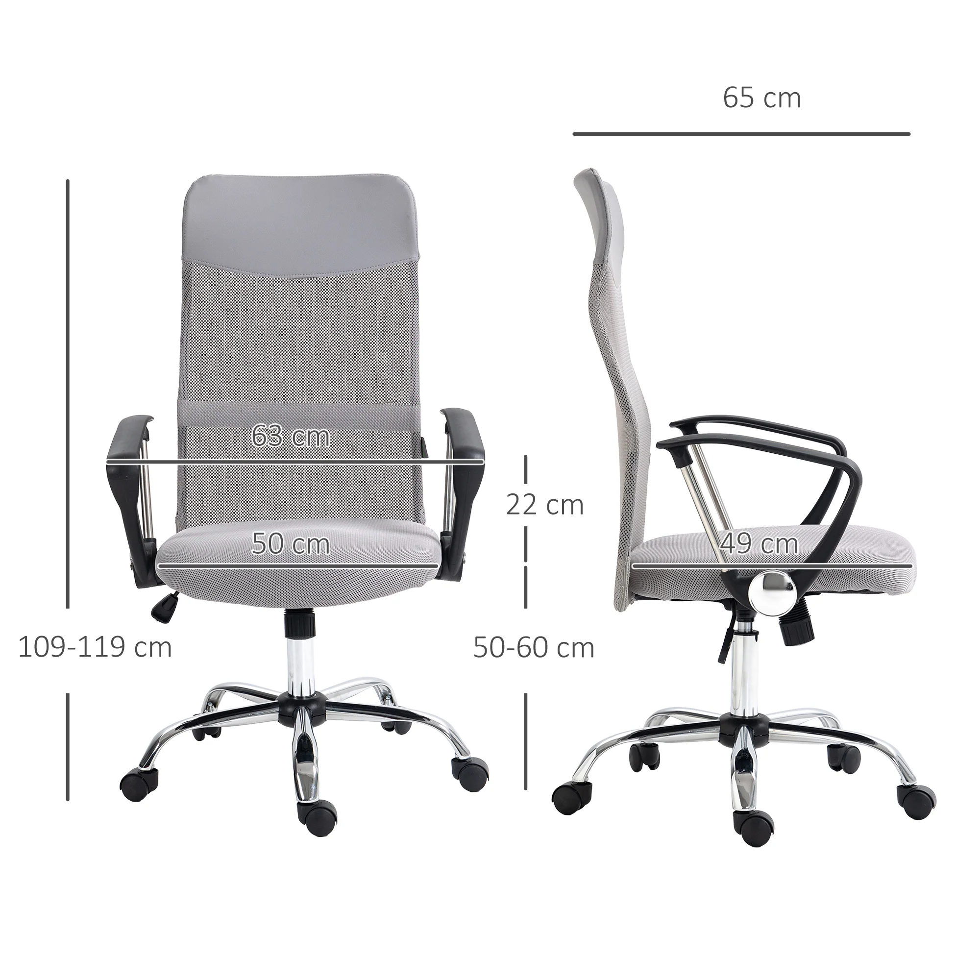 HOMCOM Executive Office Chair High Back Mesh Back Seat Desk Chairs, Light Grey - Image 5