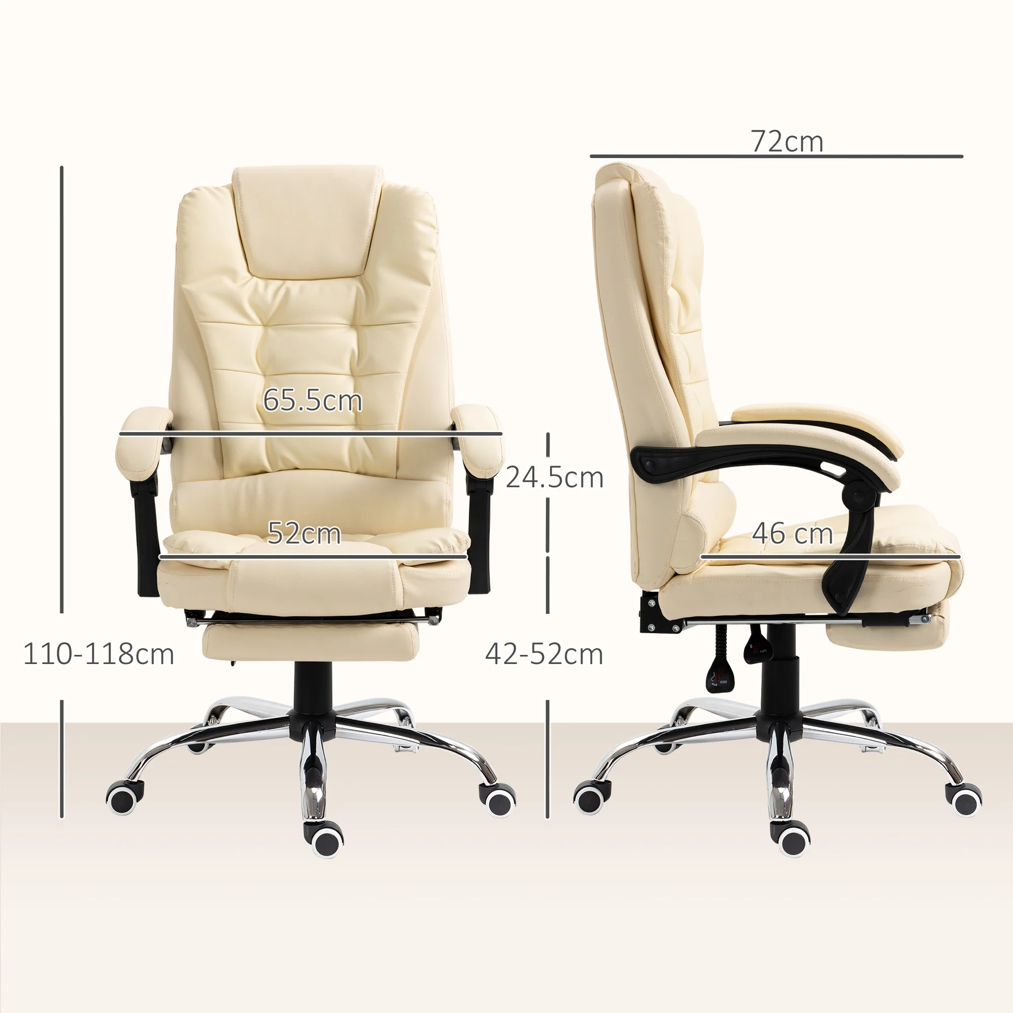 HOMCOM Executive Office Chair, Recliner Computer Chair with Footrest, Cream - Image 5
