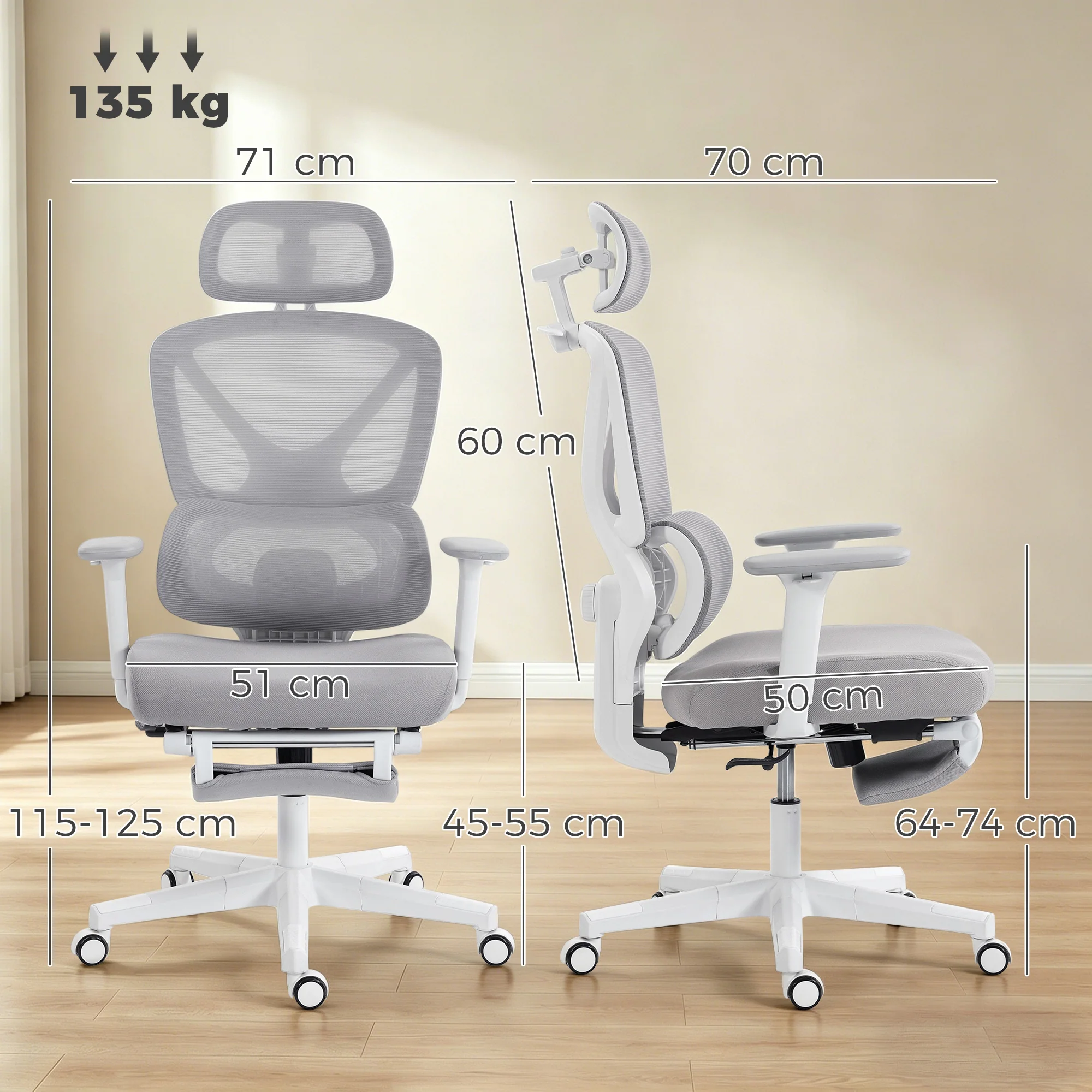 HOMCOM Executive Office Chair, Recliner Computer Chair With Footrest, Grey - Image 5