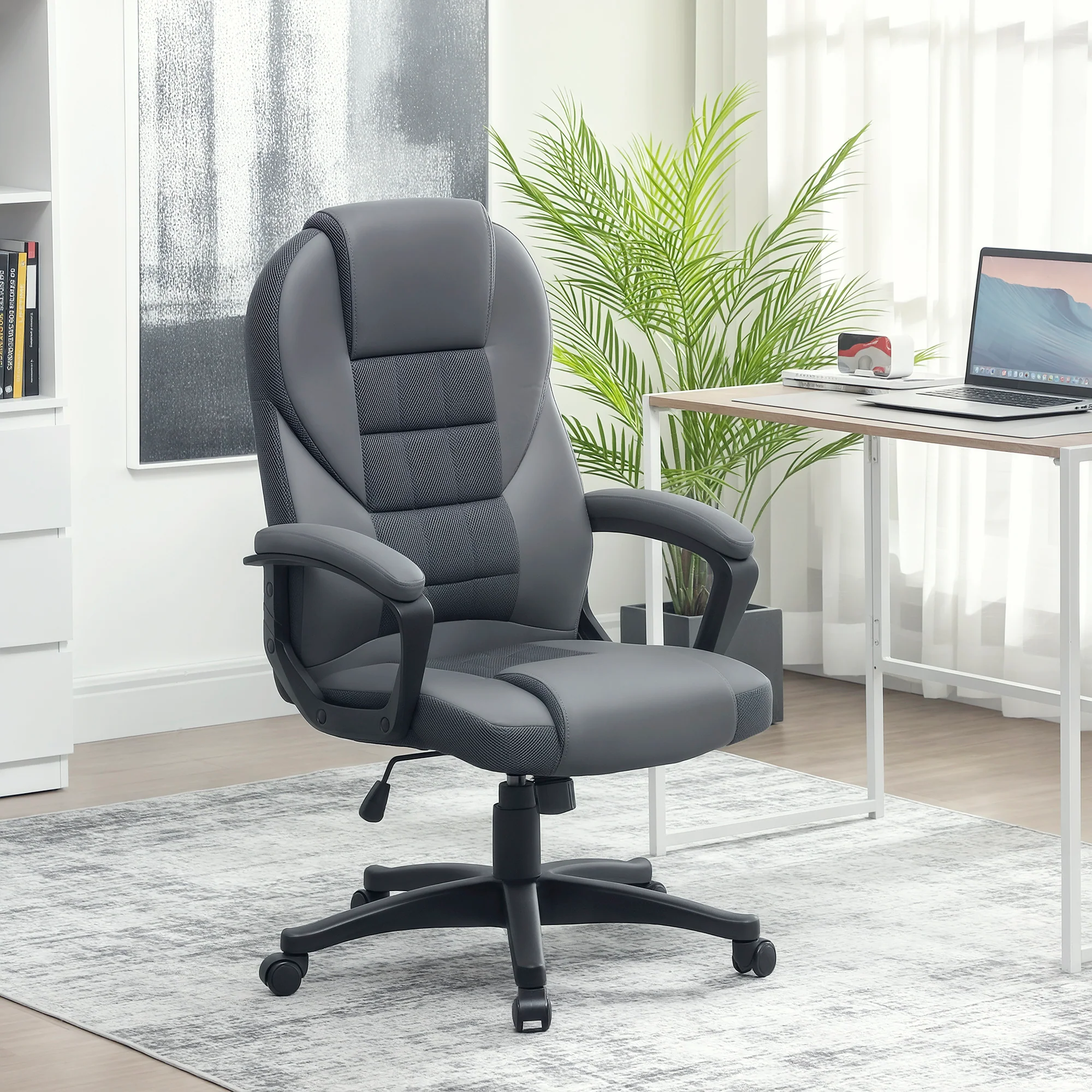 HOMCOM Executive Office Chair with High Back, Computer Chair, Charcoal Grey - Image 2