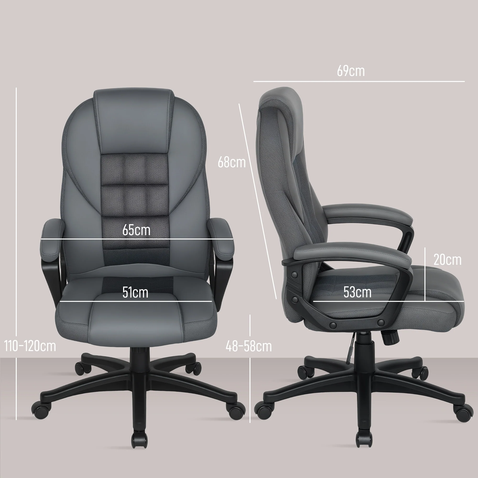 HOMCOM Executive Office Chair with High Back, Computer Chair, Charcoal Grey - Image 3
