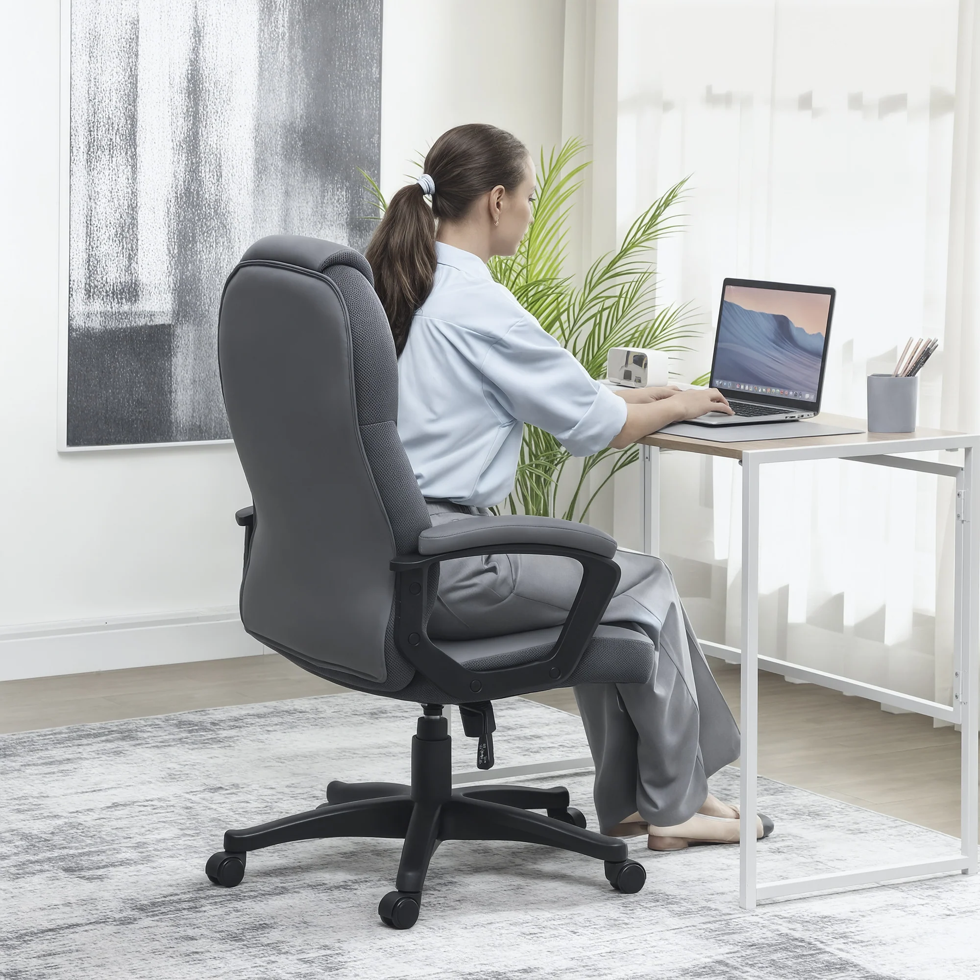 HOMCOM Executive Office Chair with High Back, Computer Chair, Charcoal Grey - Image 6