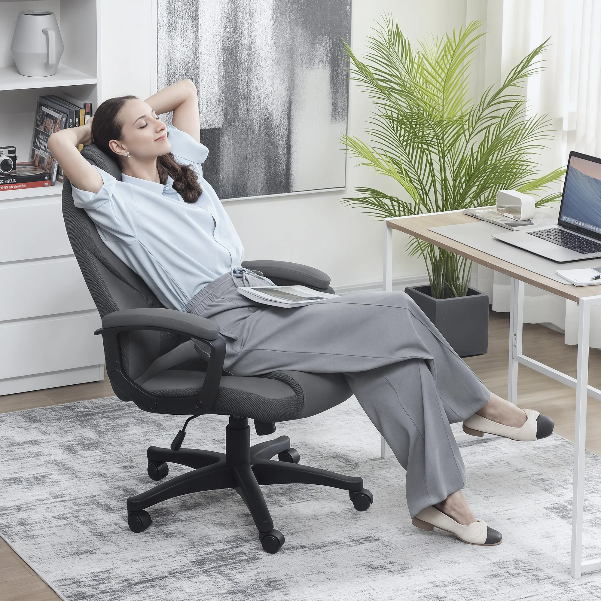 HOMCOM Executive Office Chair with High Back, Computer Chair, Charcoal Grey - Image 7
