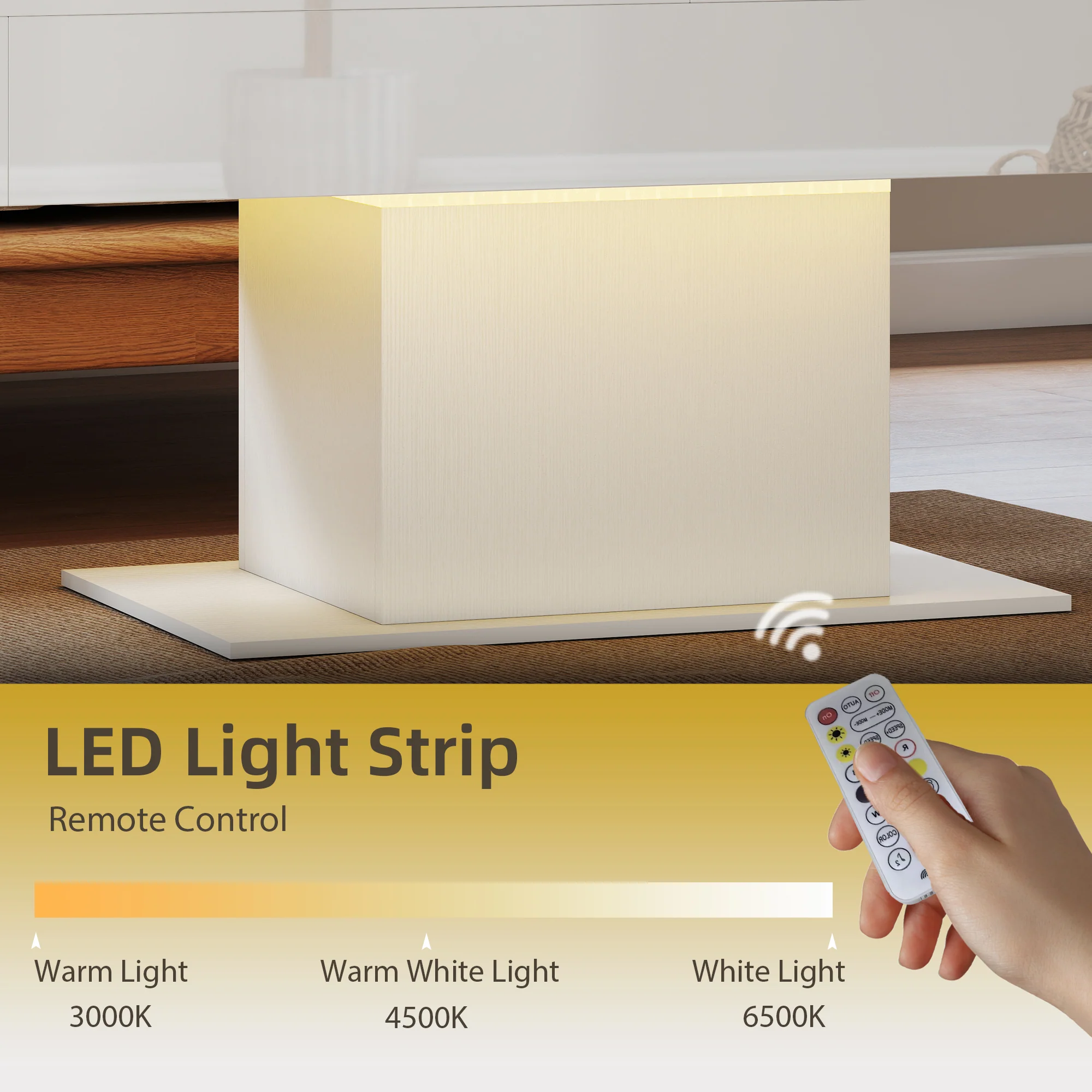 HOMCOM Extendable Coffee Table, Living Room Table with LED Lights, White - Image 6