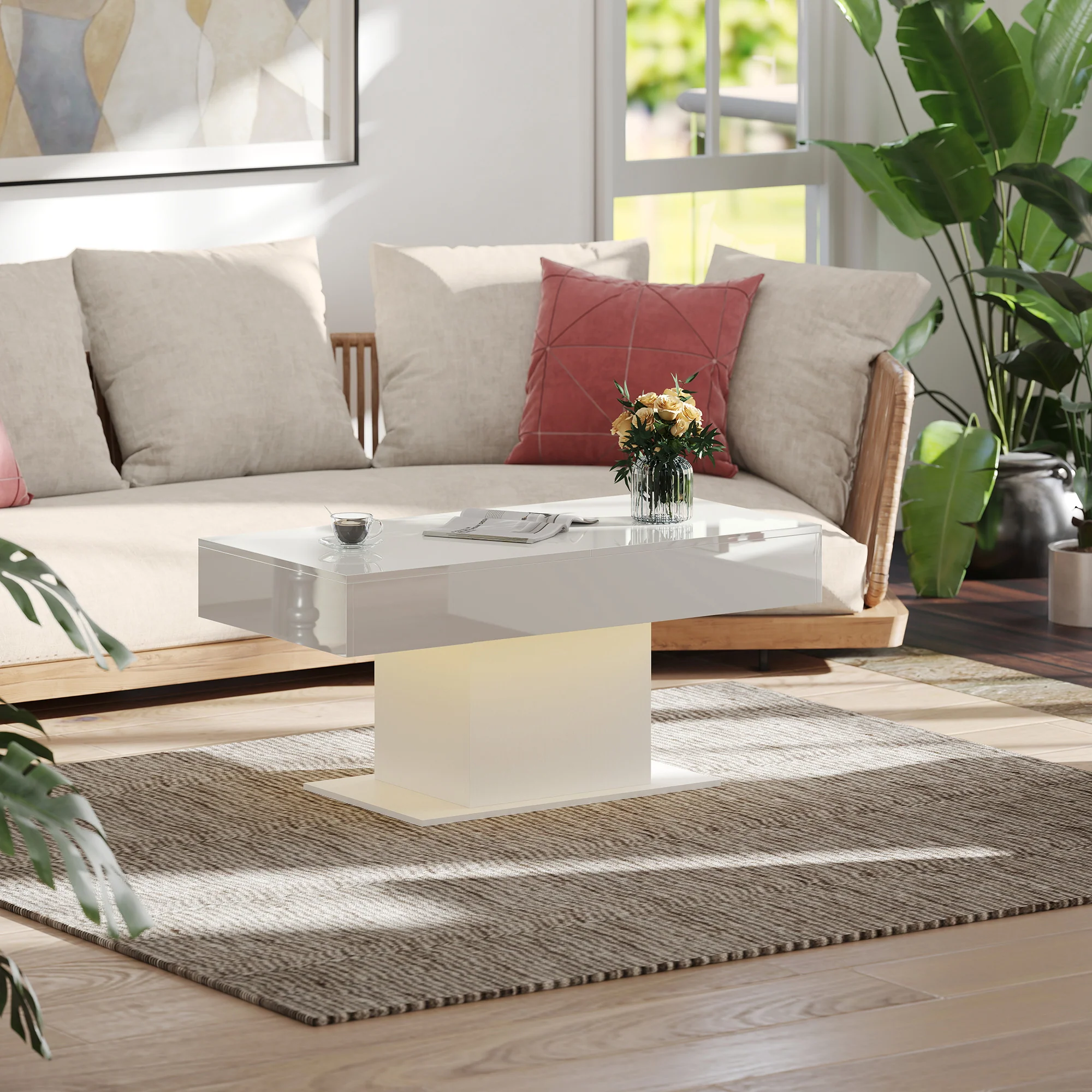 HOMCOM Extendable Coffee Table, Living Room Table with LED Lights, White - Image 9